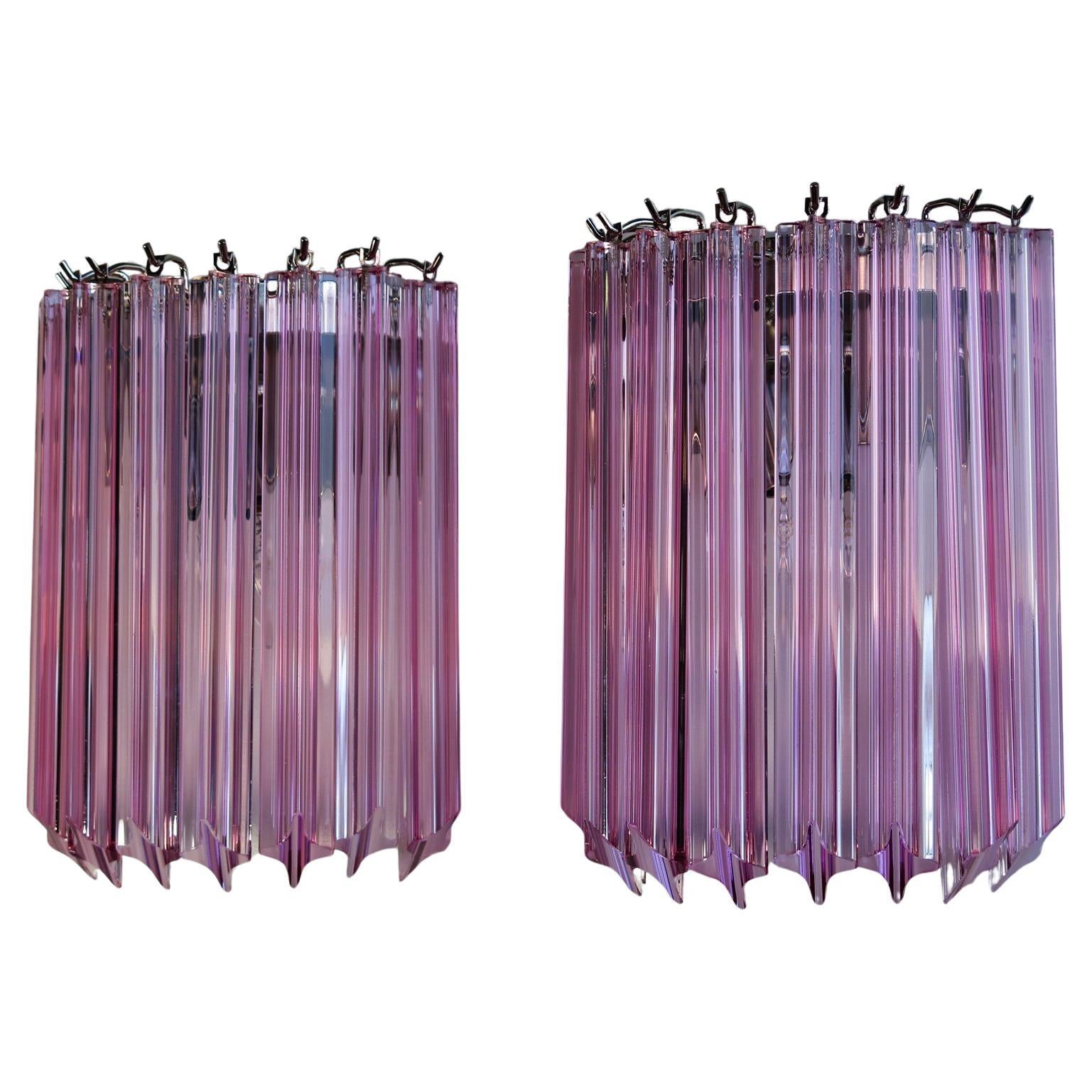 Pair of Vintage Murano Wall Sconce, 9 Pink Quadriedri For Sale