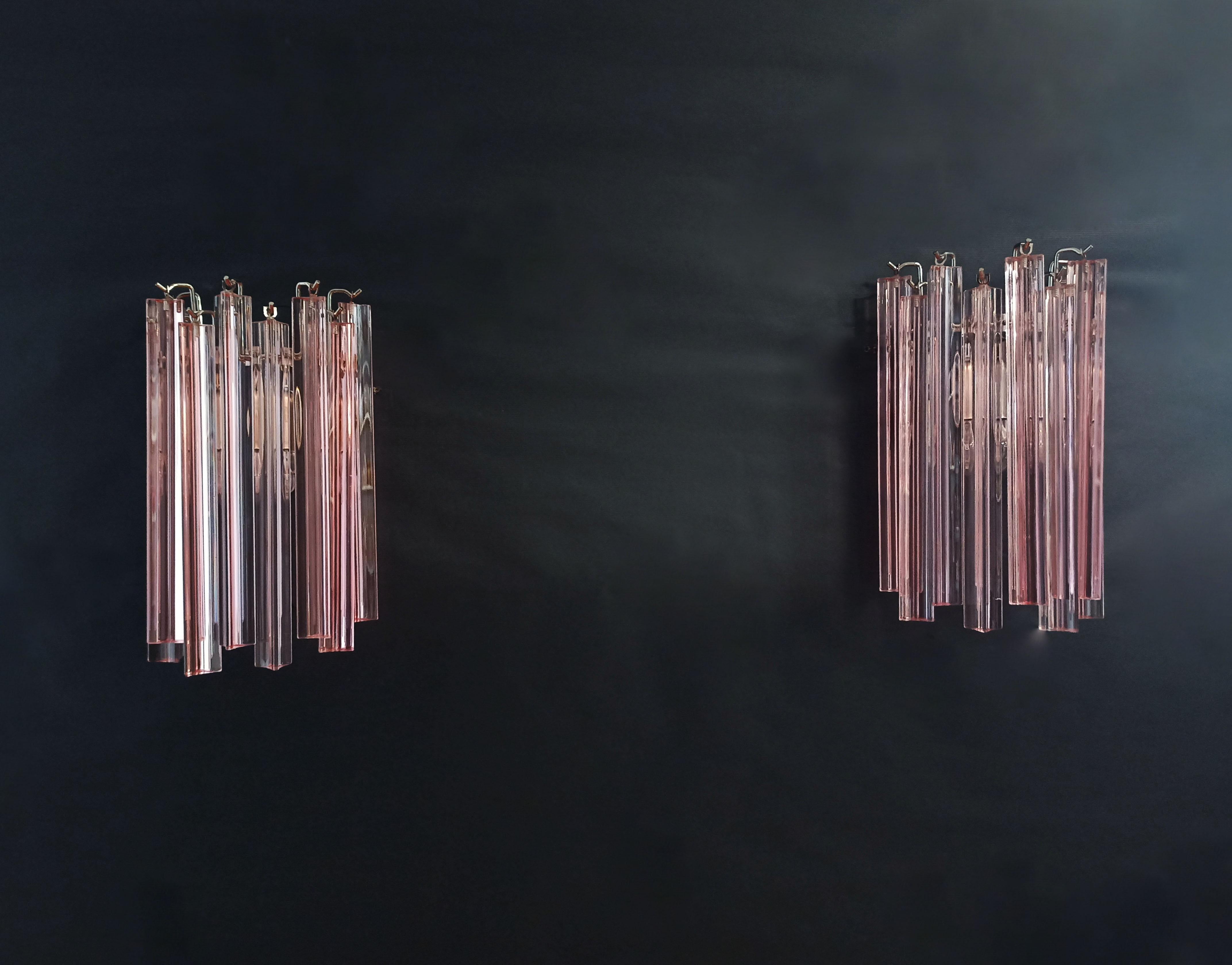 Mid-Century Modern Pair of Vintage Murano Wall Sconce, 9 Pink Triedri