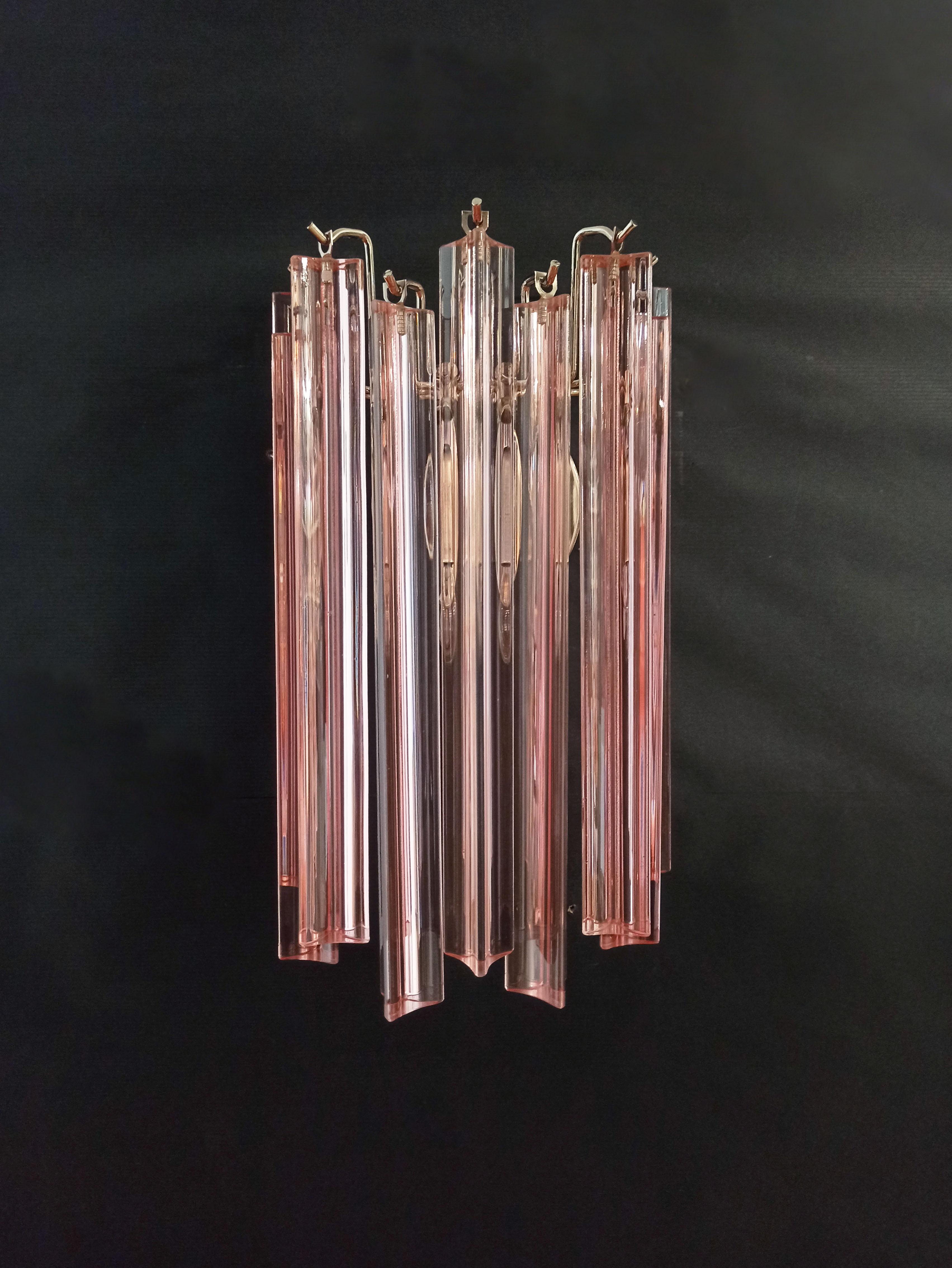 20th Century Pair of Vintage Murano Wall Sconce, 9 Pink Triedri For Sale