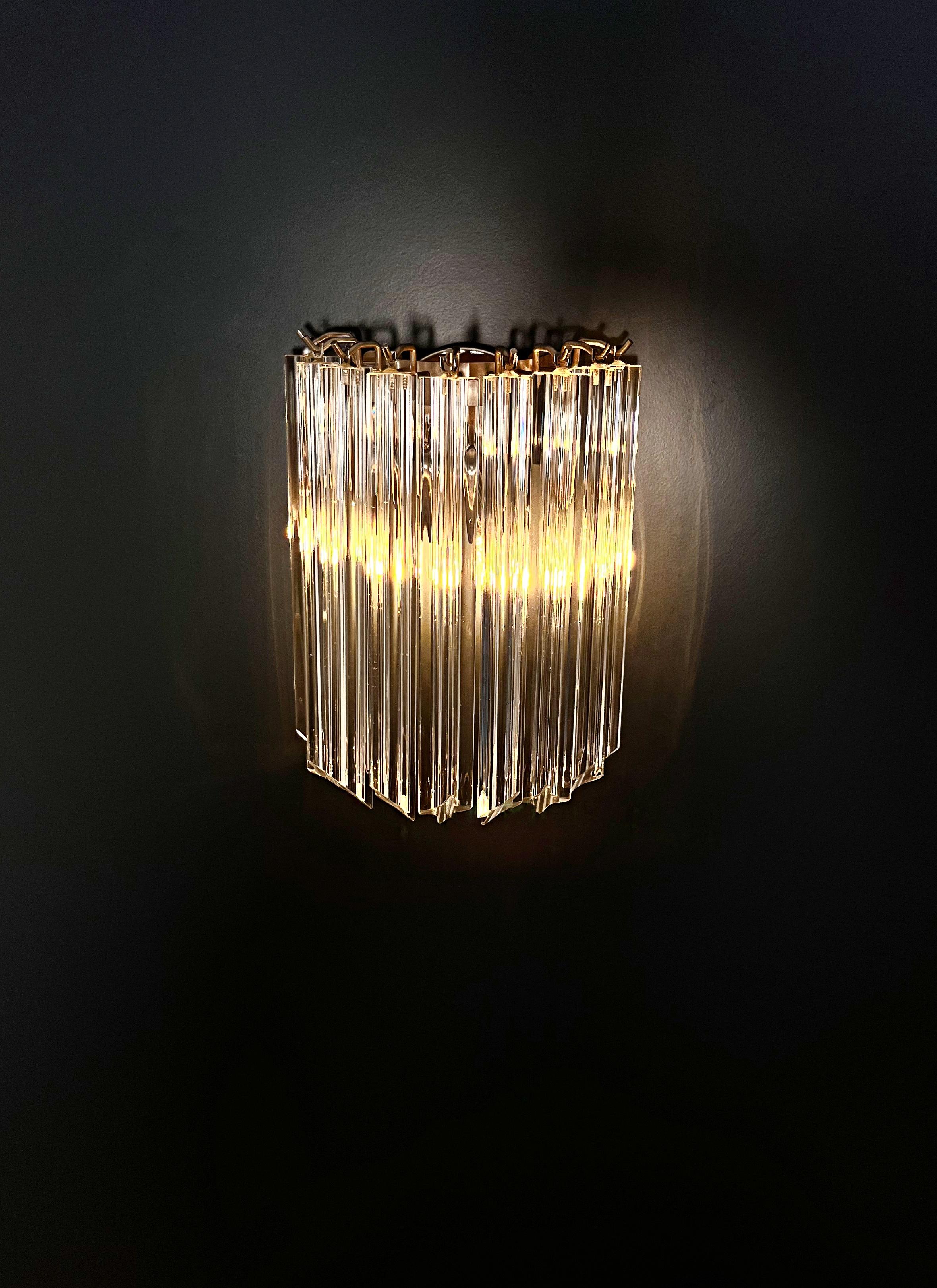 Pair of Vintage Murano Wall Sconce, 9 Trasparent Quadriedri 2