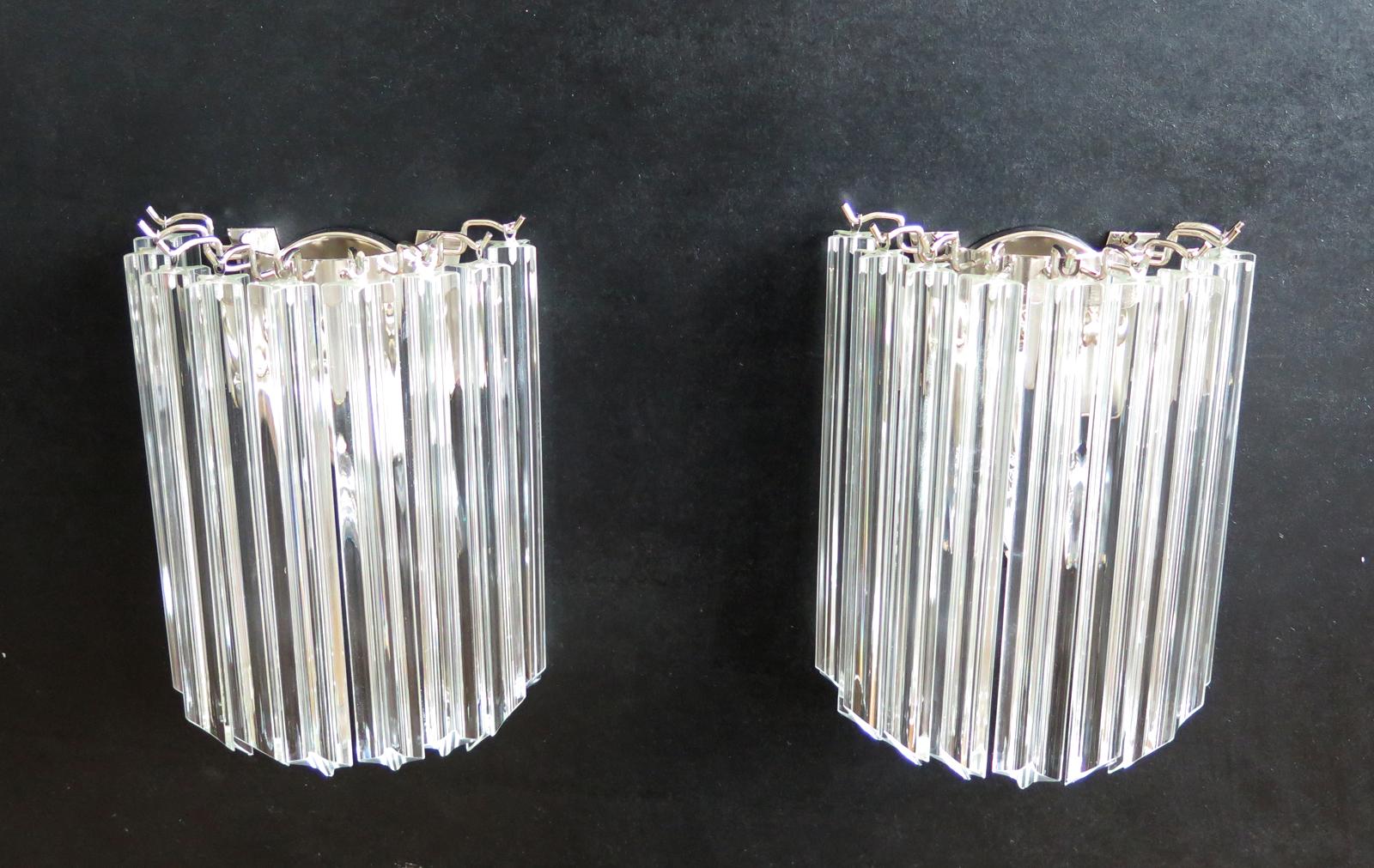 Pair of Vintage Murano Wall Sconce, 9 Trasparent Quadriedri 4