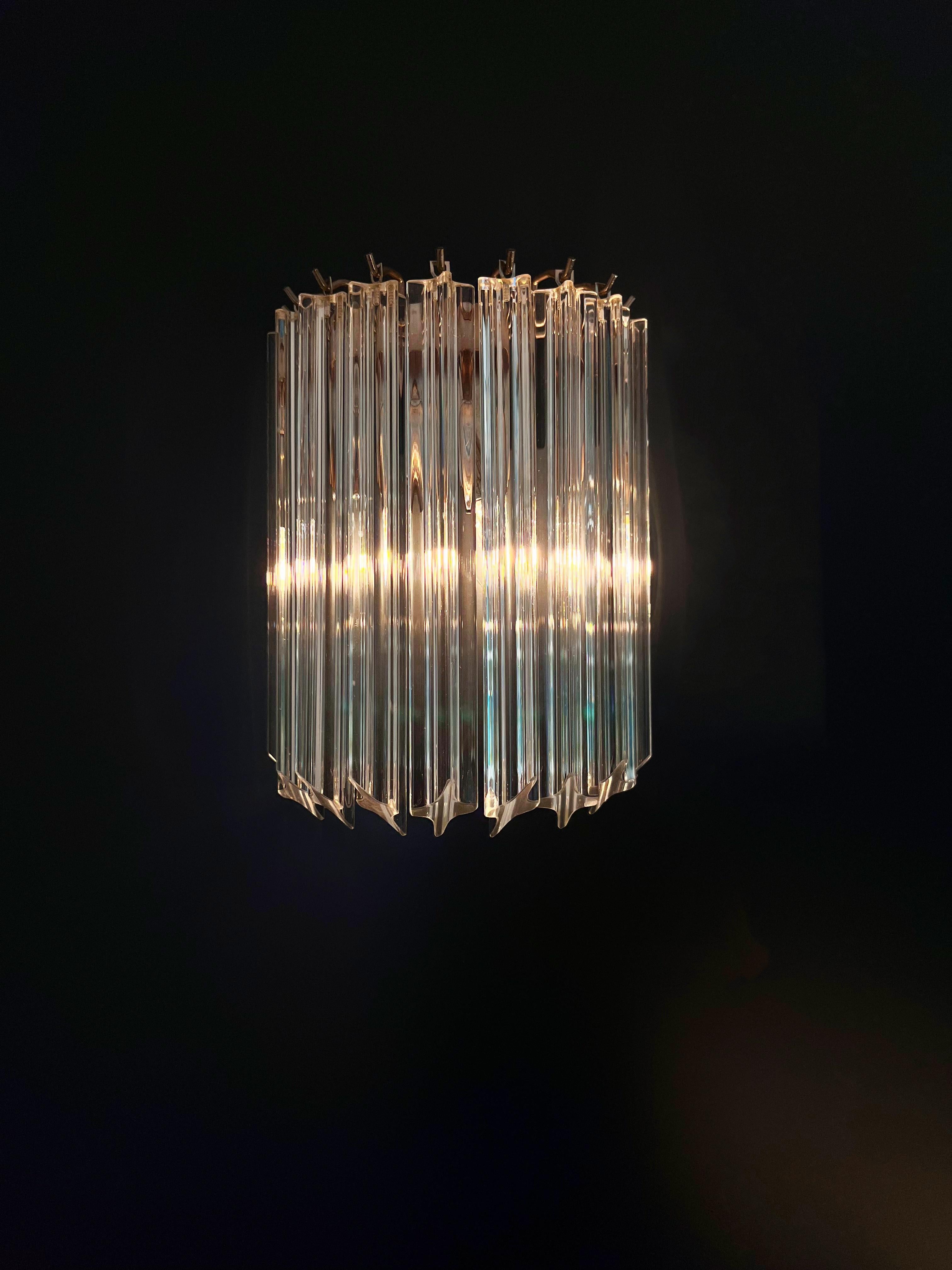 Pair of Vintage Murano Wall Sconce, 9 Trasparent Quadriedri 3