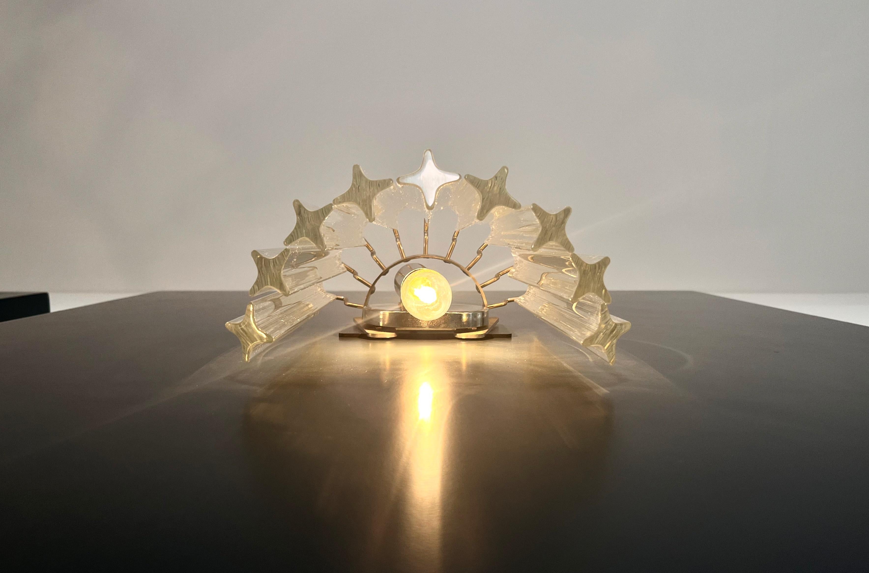 Pair of Vintage Murano Wall Sconce, 9 Trasparent Quadriedri 5