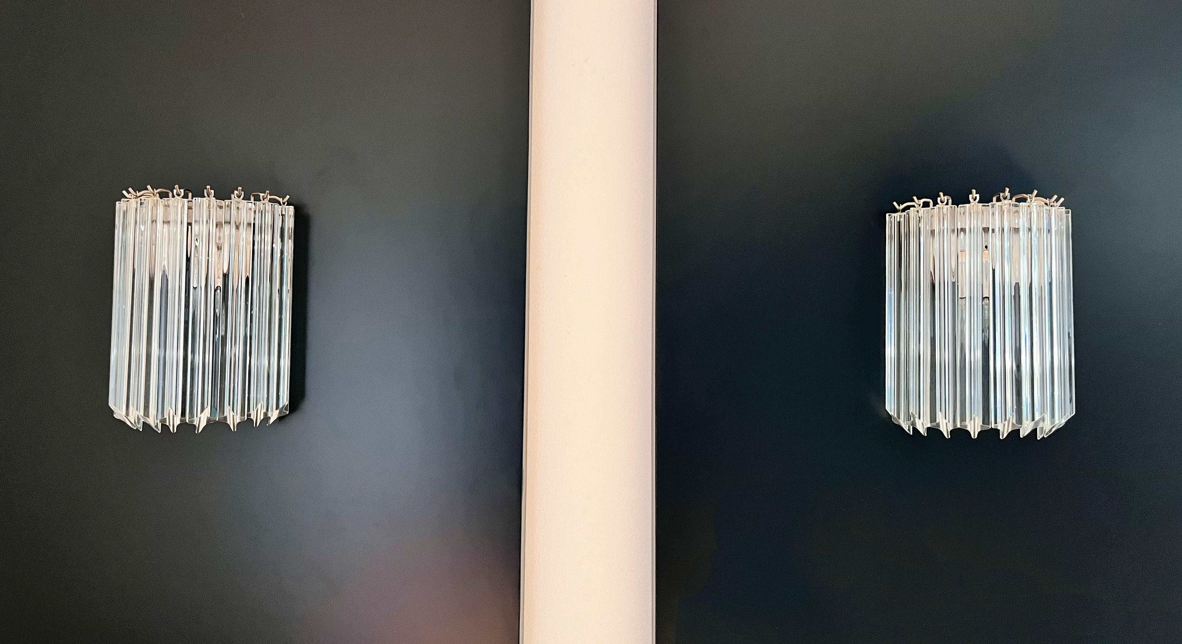 Mid-Century Modern Pair of Vintage Murano Wall Sconce, 9 Trasparent Quadriedri