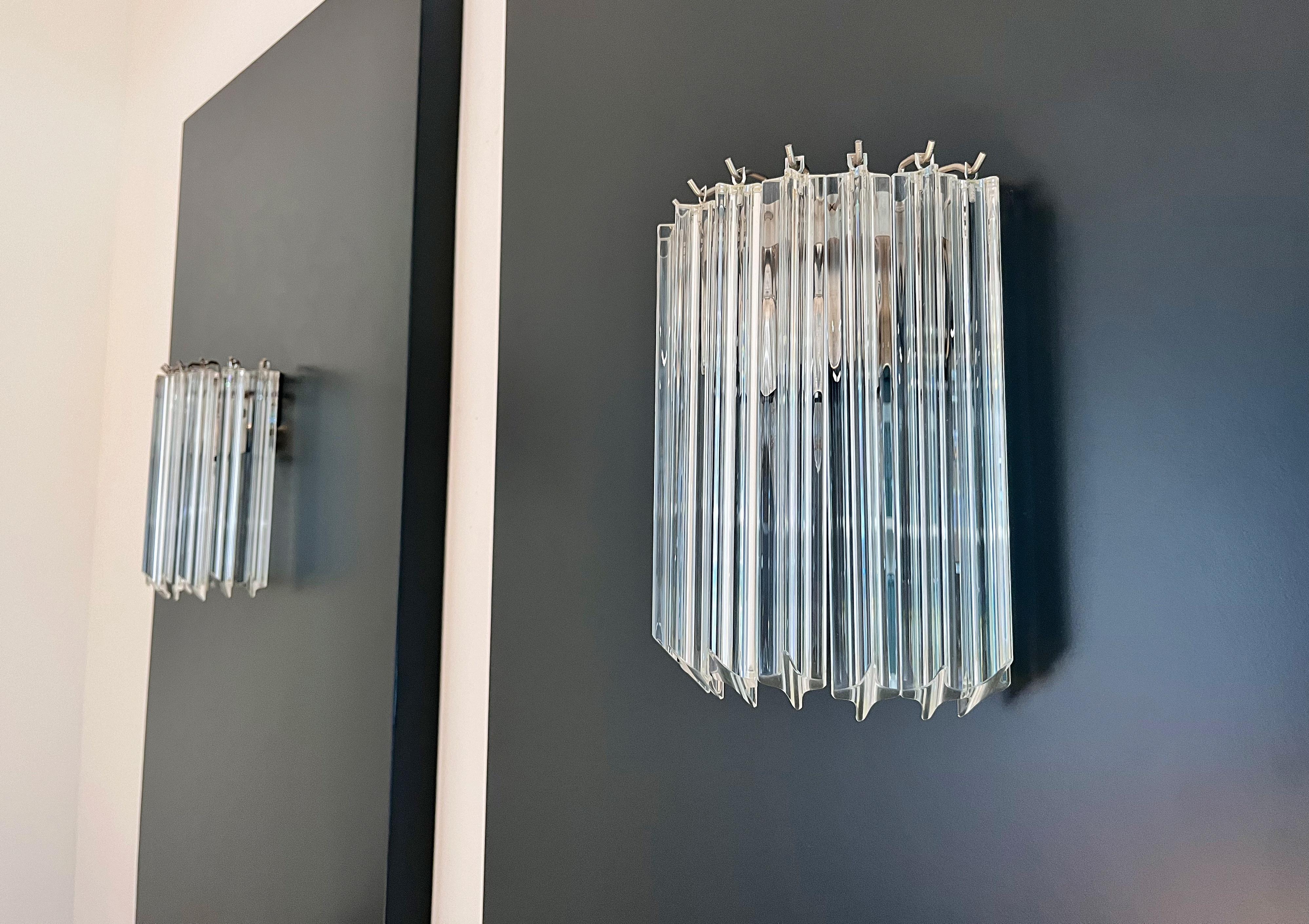 Italian Pair of Vintage Murano Wall Sconce, 9 Trasparent Quadriedri