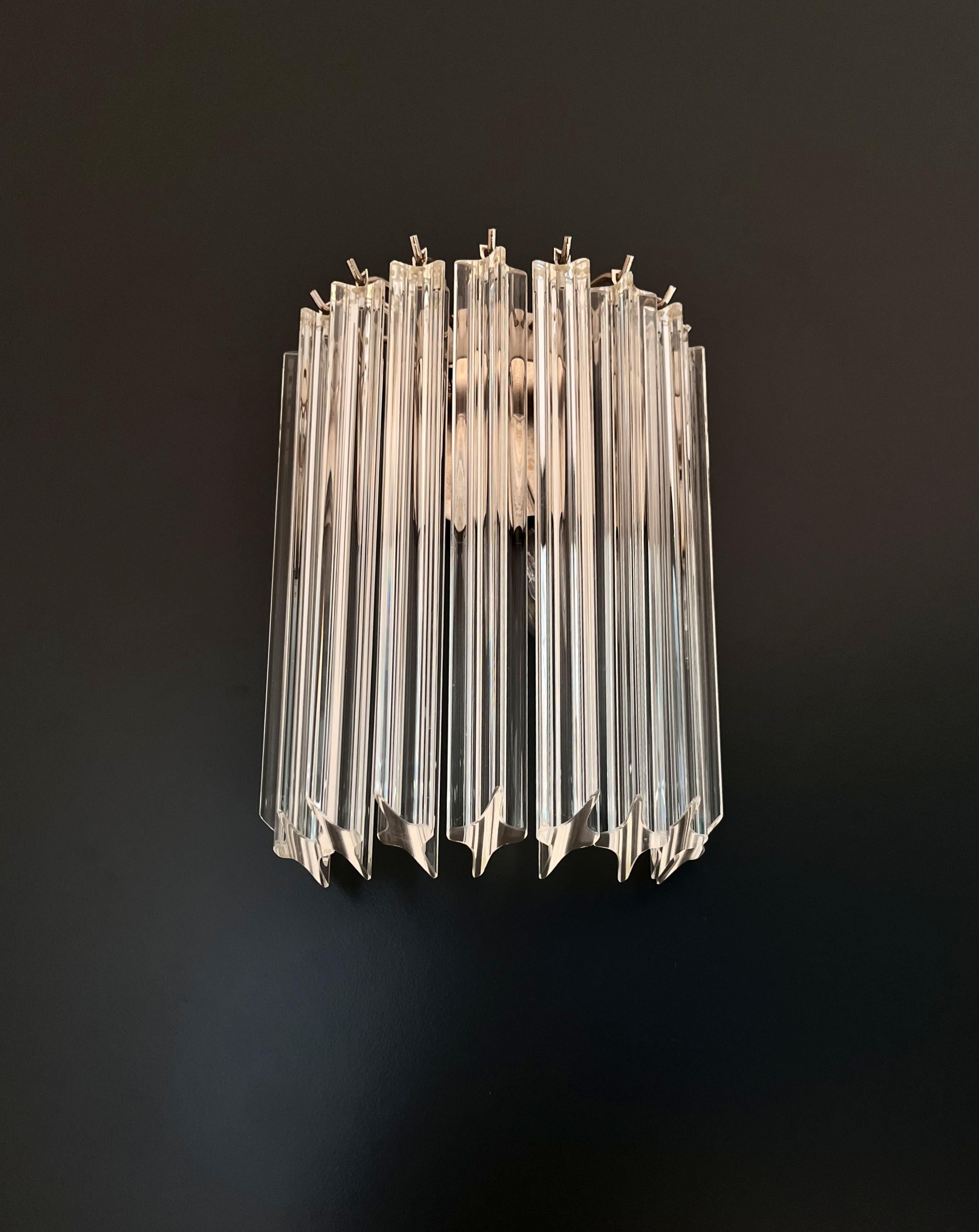 Galvanized Pair of Vintage Murano Wall Sconce, 9 Trasparent Quadriedri