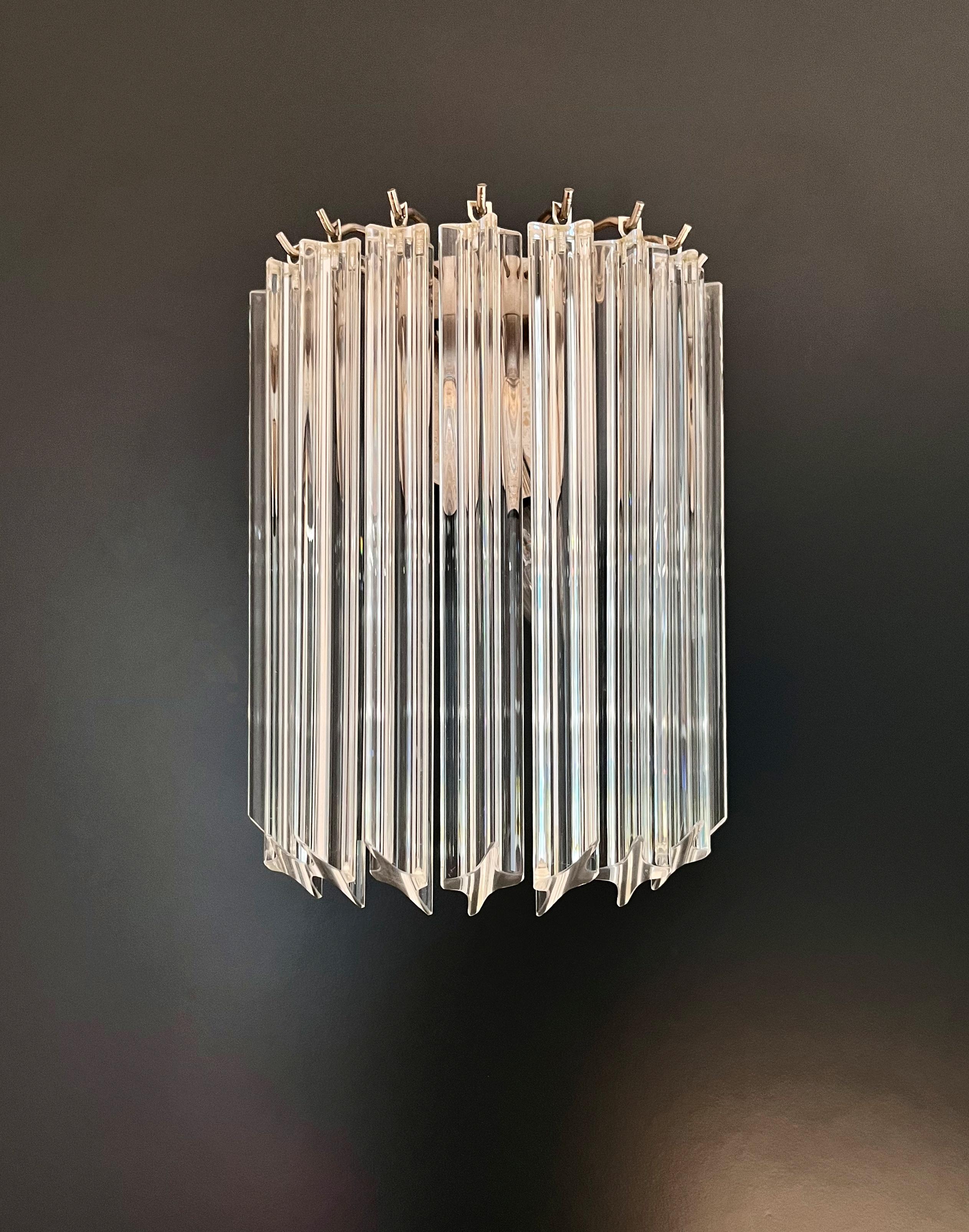 Pair of Vintage Murano Wall Sconce, 9 Trasparent Quadriedri In Good Condition In Gaiarine Frazione Francenigo (TV), IT
