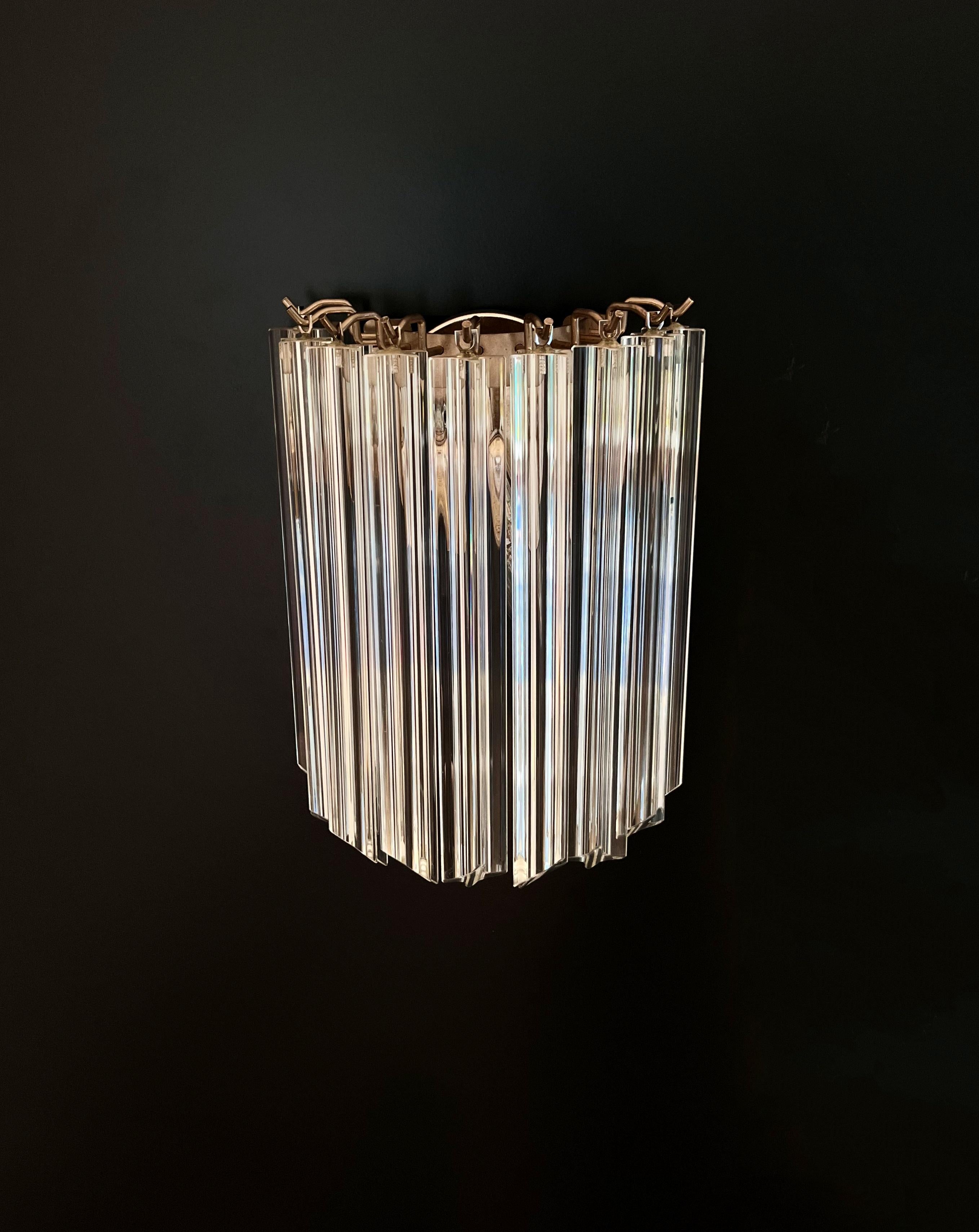 20th Century Pair of Vintage Murano Wall Sconce, 9 Trasparent Quadriedri