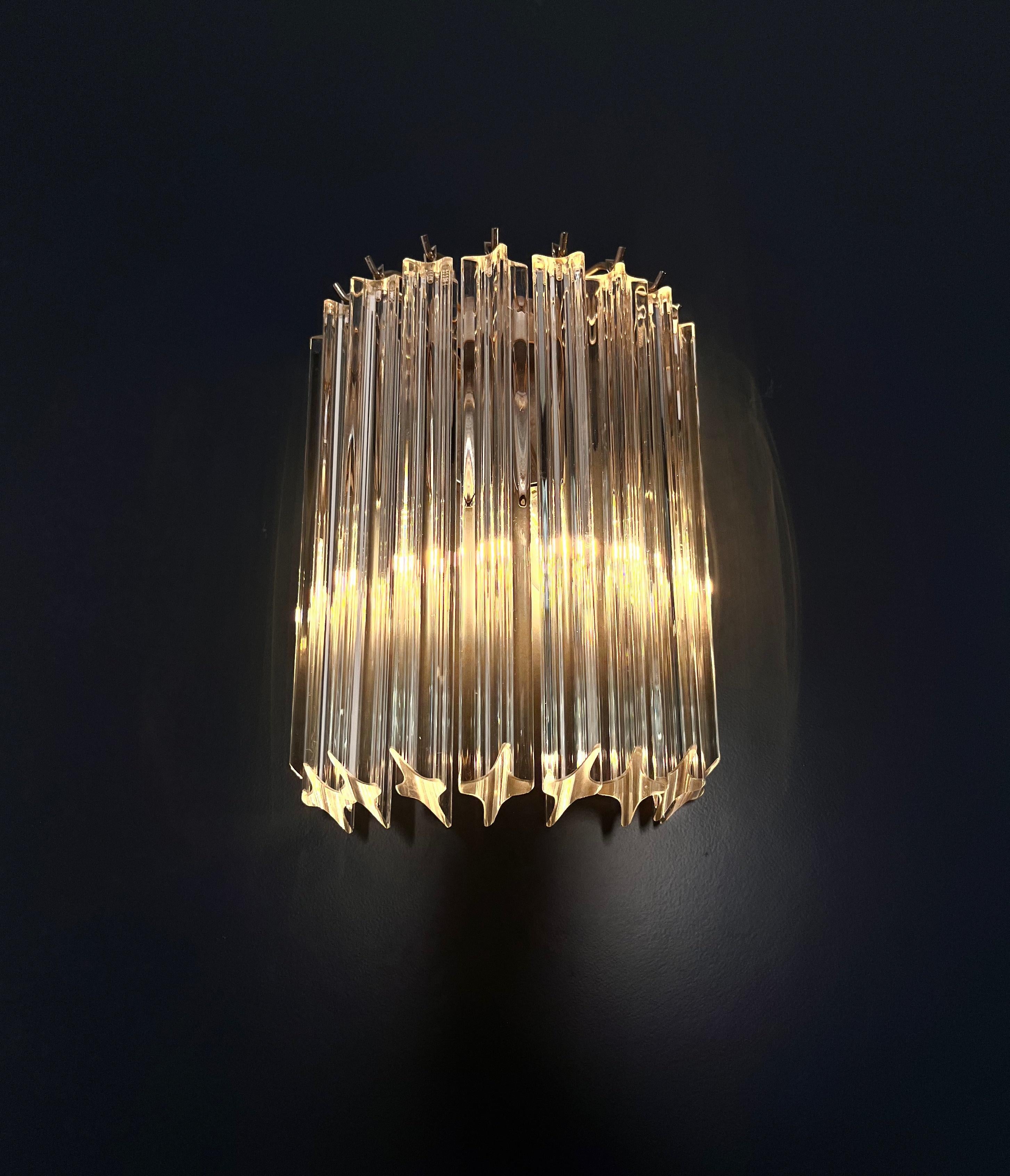 Pair of Vintage Murano Wall Sconce, 9 Trasparent Quadriedri 1