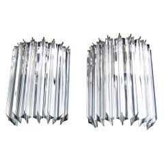 Pair of Vintage Murano Wall Sconce, 9 Trasparent Quadriedri