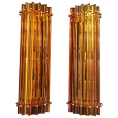 Pair of Vintage Murano Wall Sconce, Amber Triedri, Column Mariangela Model