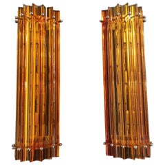 Pair of Vintage Murano Wall Sconce, Amber Triedri, Column Mariangela Model