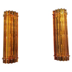 Pair of vintage Murano wall sconce – amber triedri - Column Mariangela model