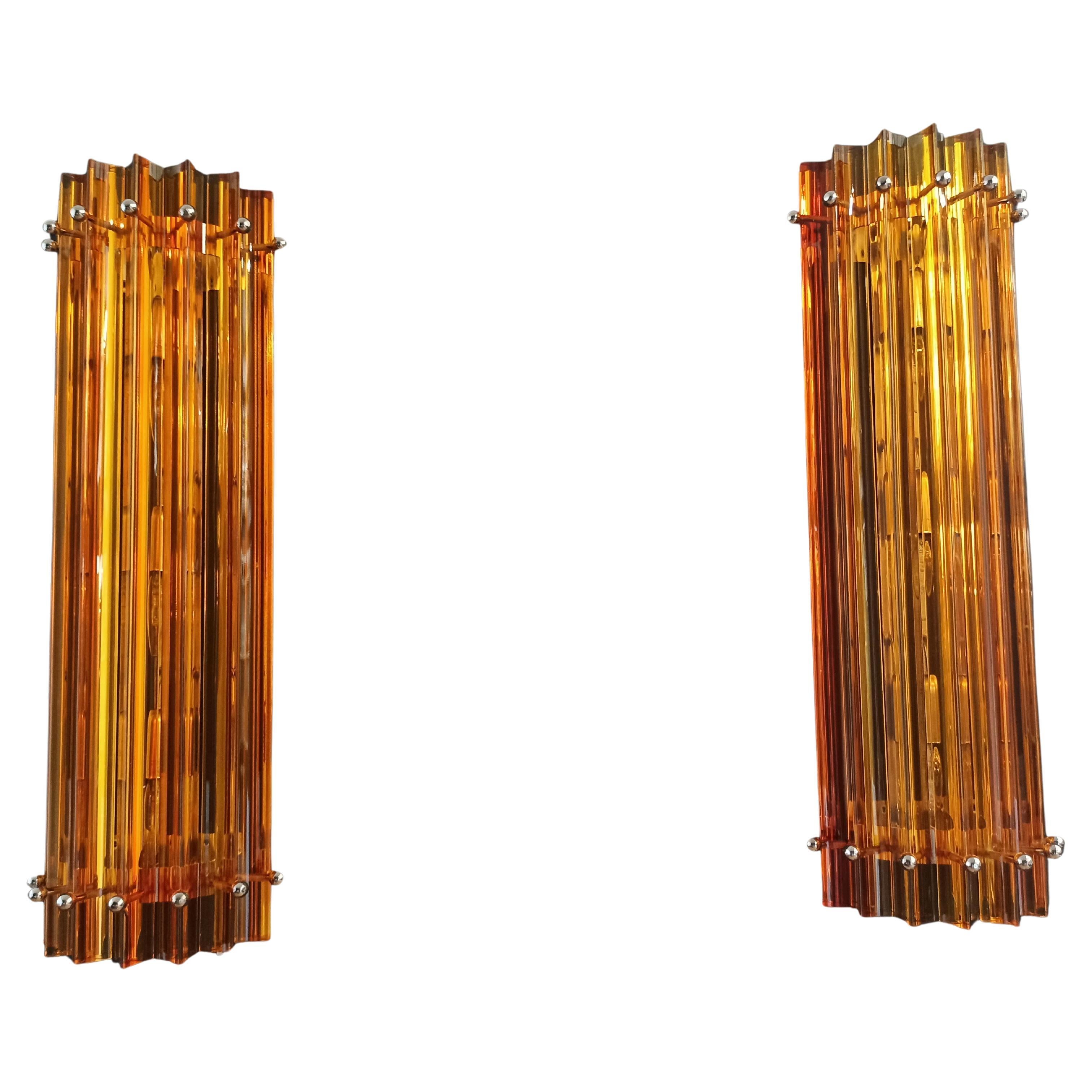 Pair of vintage Murano wall sconce – amber triedri - Column Mariangela model