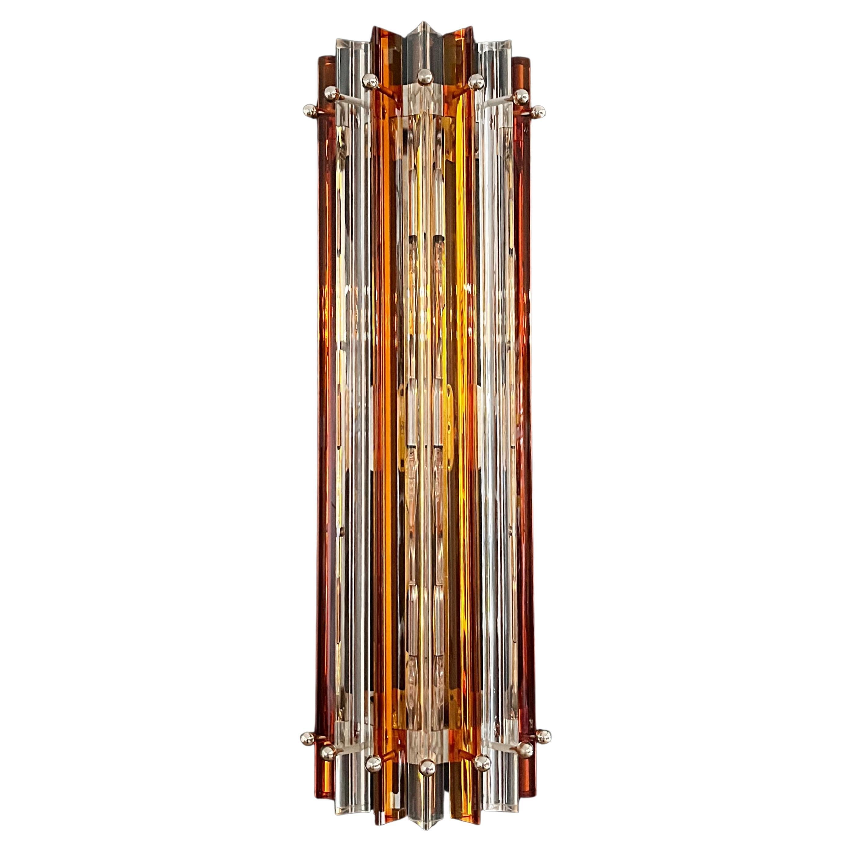 Pair of vintage Murano wall sconce - clear and amber triedri - Column model