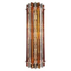 Pair of vintage Murano wall sconce - clear and amber triedri - Column model