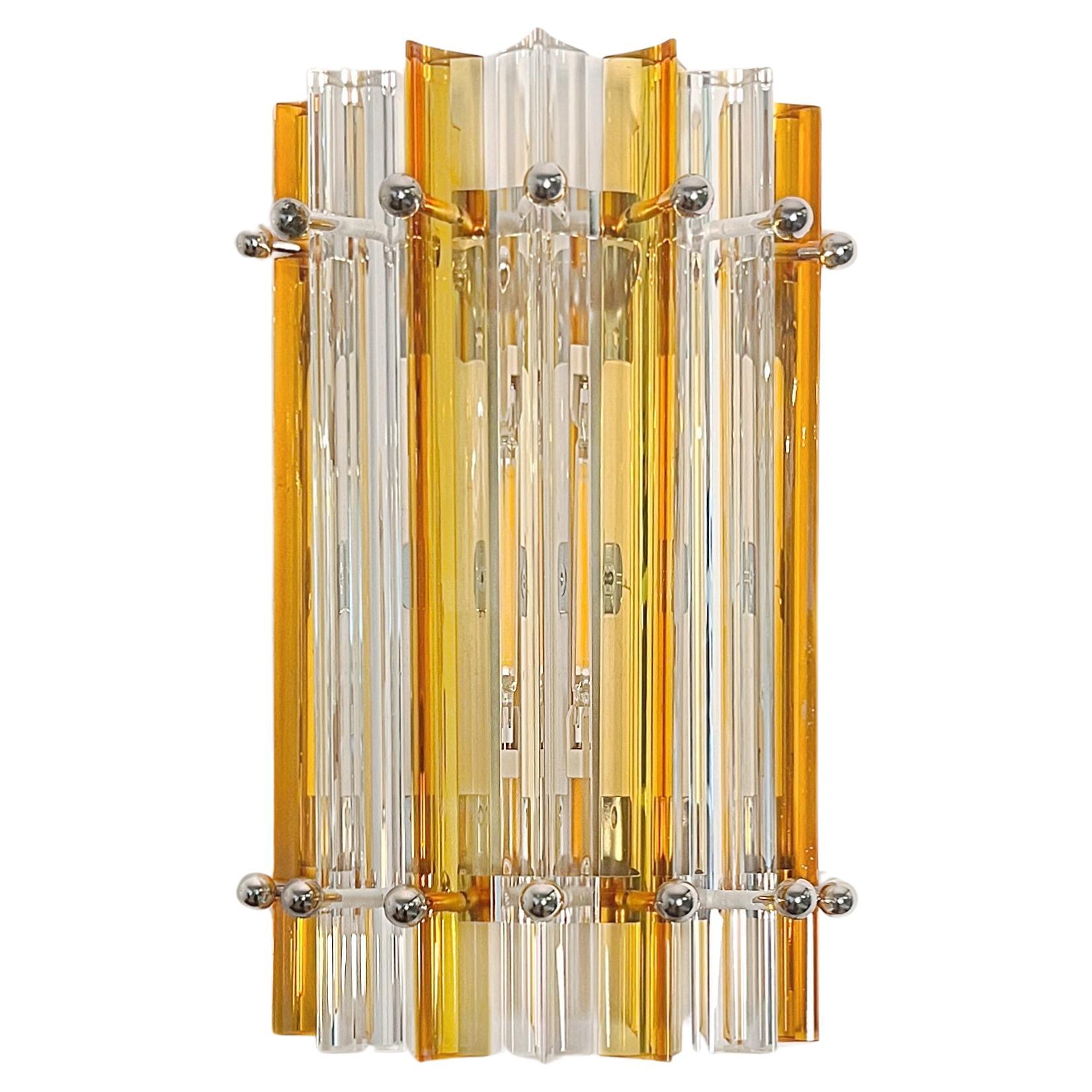 Pair of vintage Murano wall sconce – clear and amber triedri - Column model For Sale