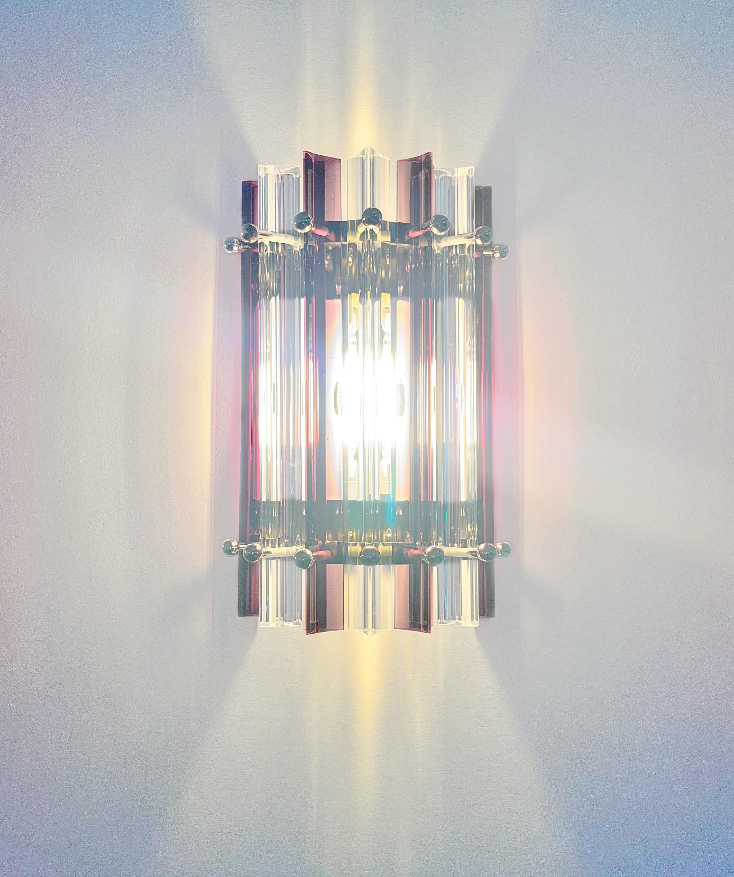 Pareja de apliques vintage de Murano - transparentes  y amatista triedri - Modelo de columna en venta 4