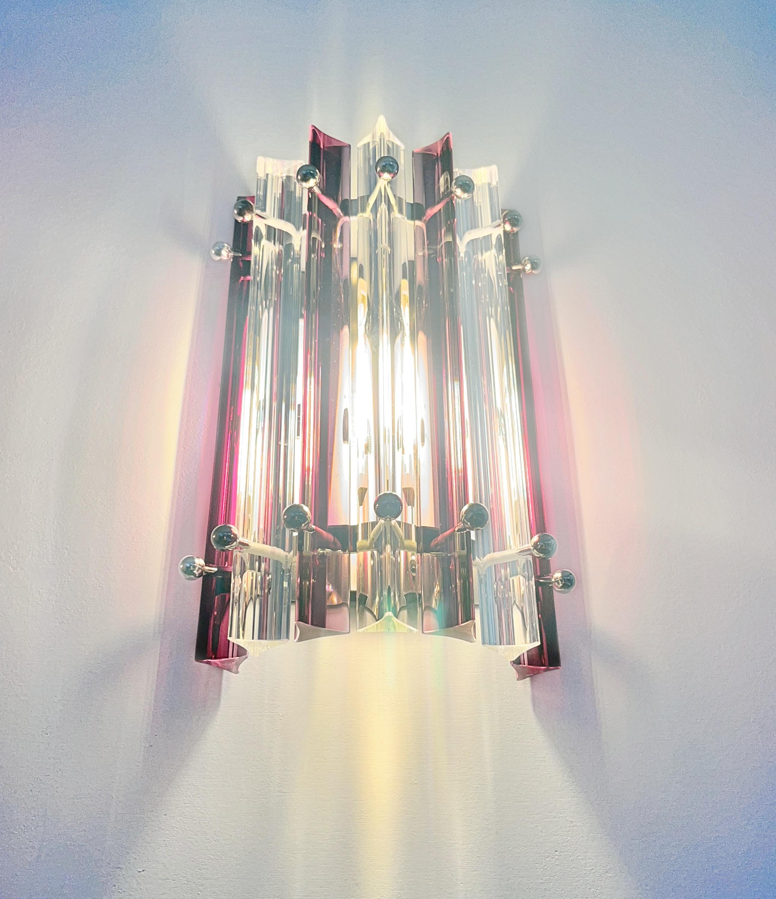 Pareja de apliques vintage de Murano - transparentes  y amatista triedri - Modelo de columna en venta 5