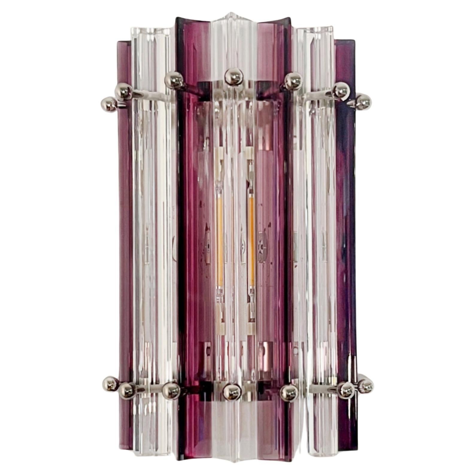 Pareja de apliques vintage de Murano - transparentes  y amatista triedri - Modelo de columna