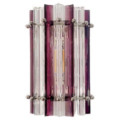 Pareja de apliques vintage de Murano - transparentes  y amatista triedri - Modelo de columna