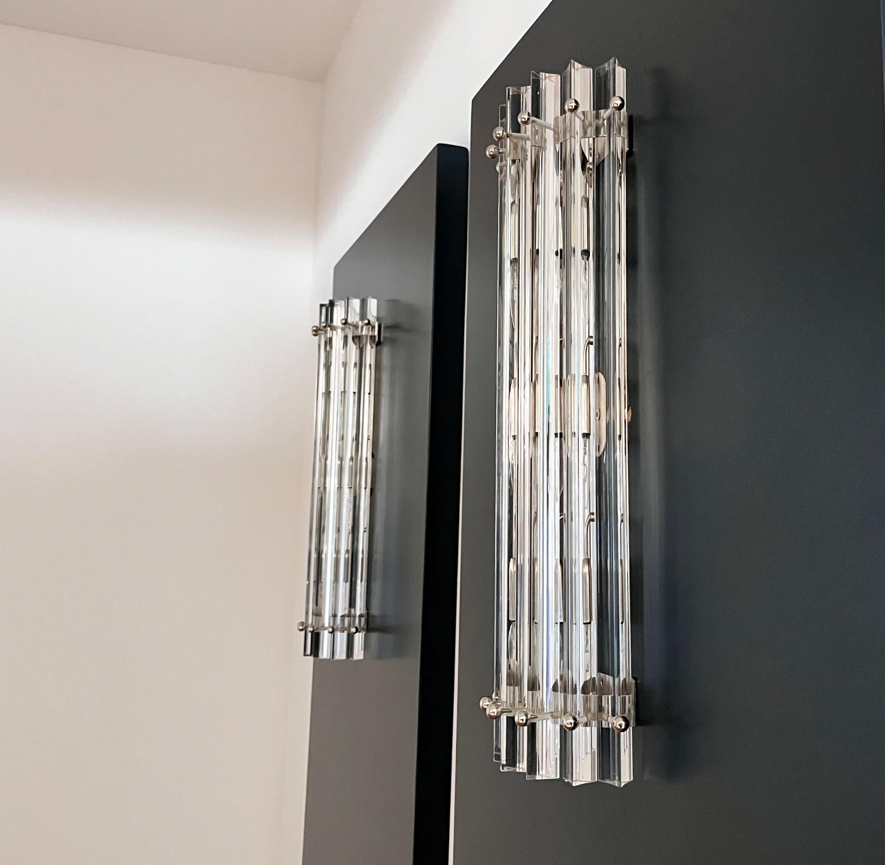 Coppia di applique vintage di Murano - triedri trasparenti - modello a colonna in vendita 3