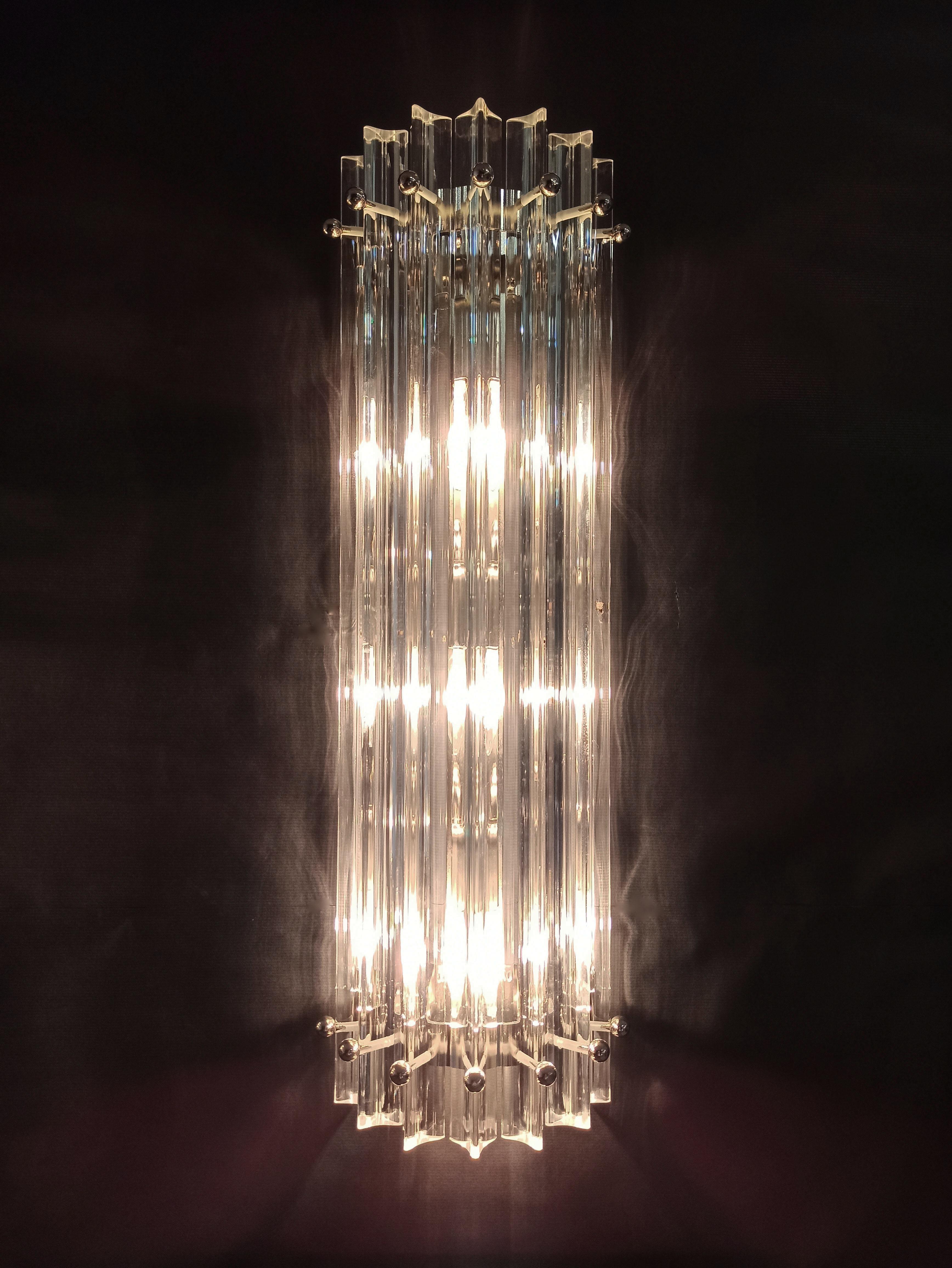 Pair of vintage Murano wall sconce – clear triedri - Column model For Sale 4