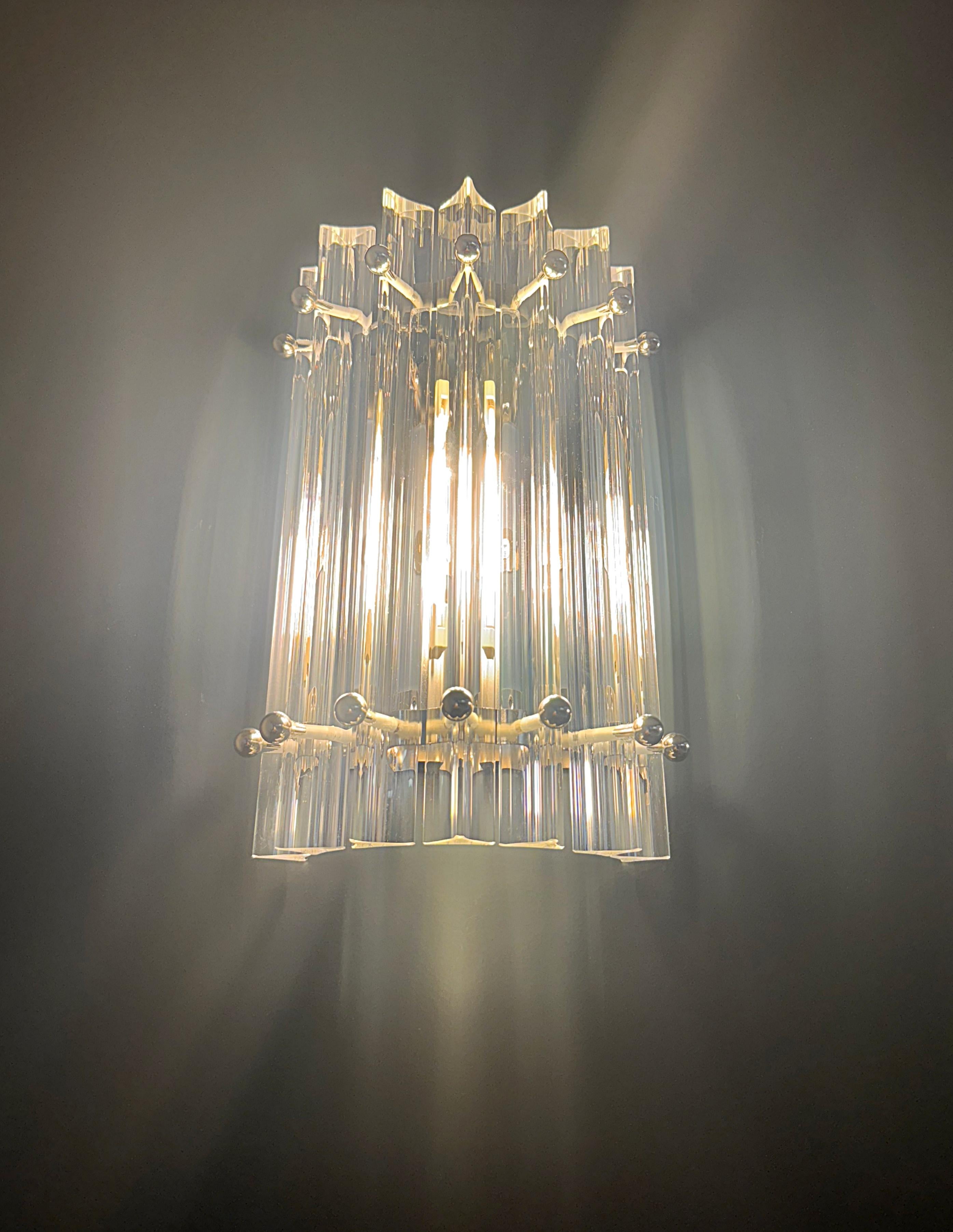 Pair of vintage Murano wall sconce – clear triedri -Column model For Sale 4