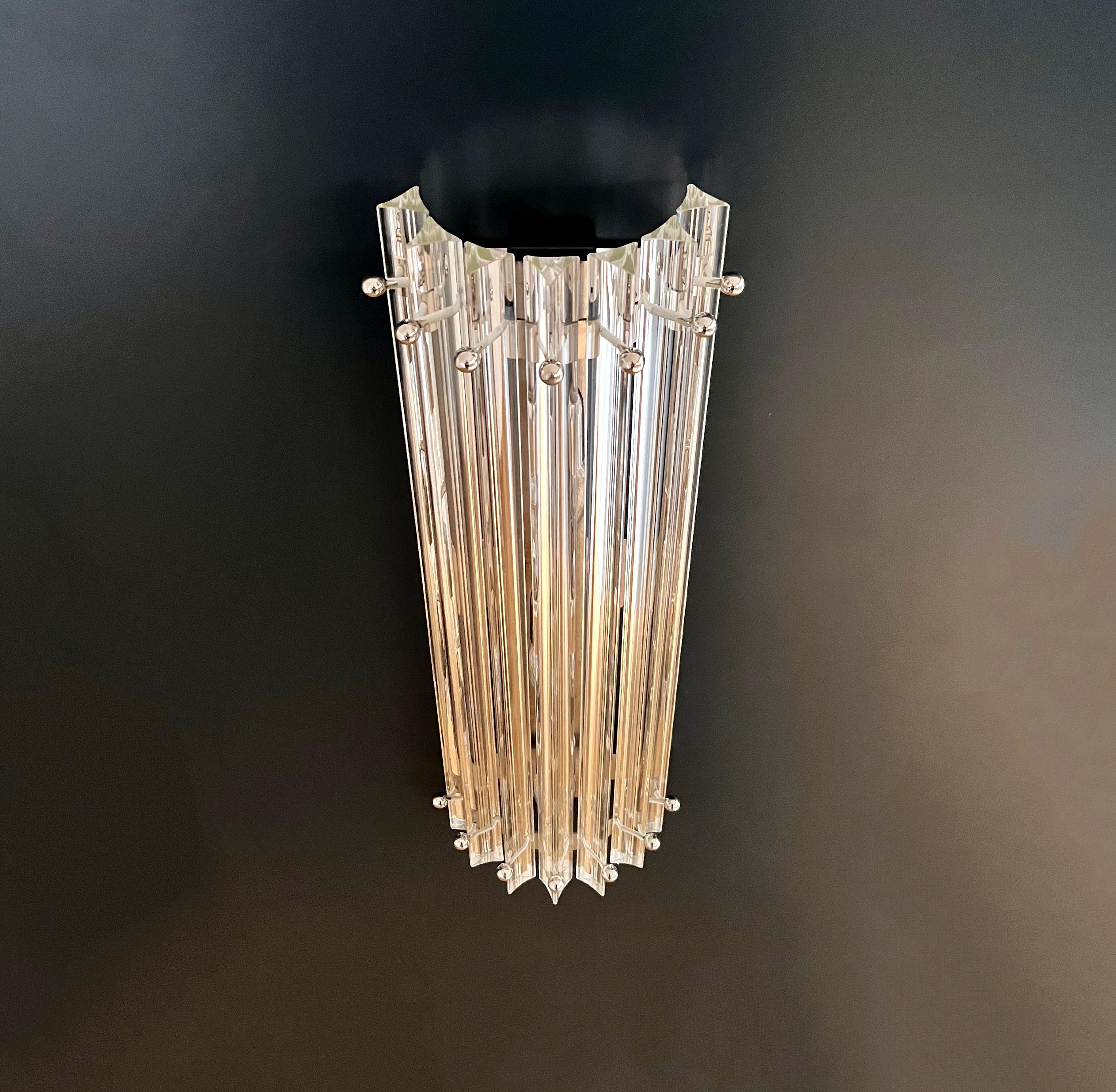 Coppia di applique vintage di Murano - triedri trasparenti - modello a colonna in vendita 4