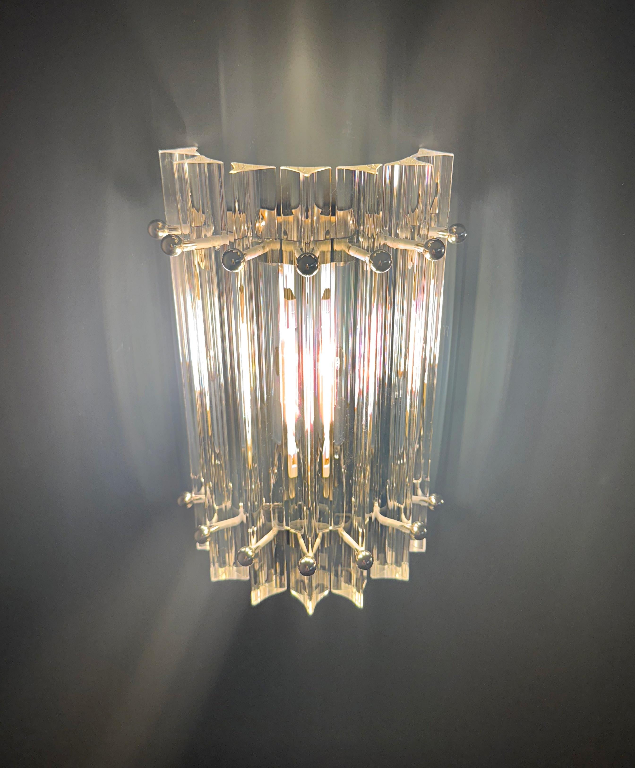 Pair of vintage Murano wall sconce – clear triedri -Column model For Sale 5