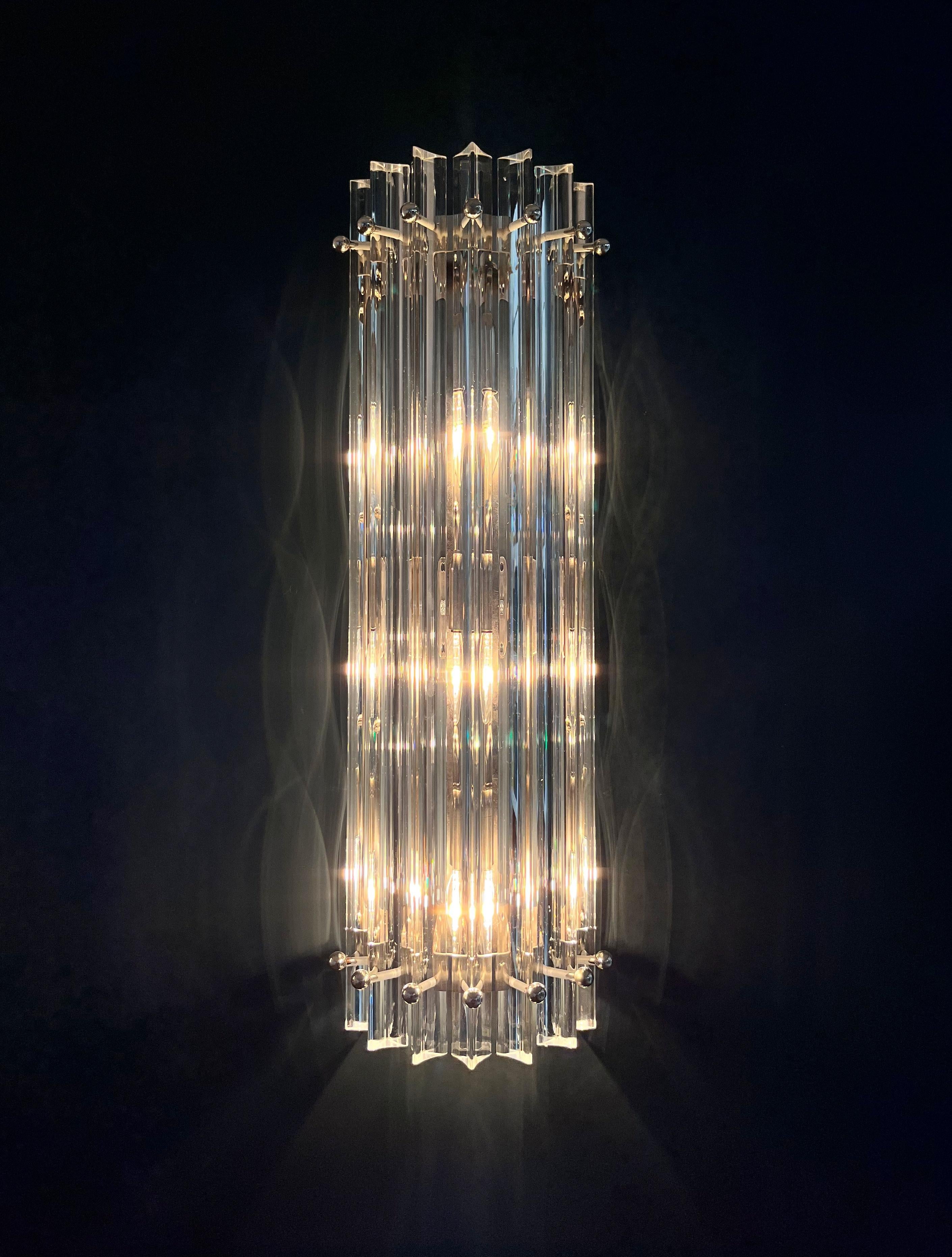 Coppia di applique vintage di Murano - triedri trasparenti - modello a colonna in vendita 5