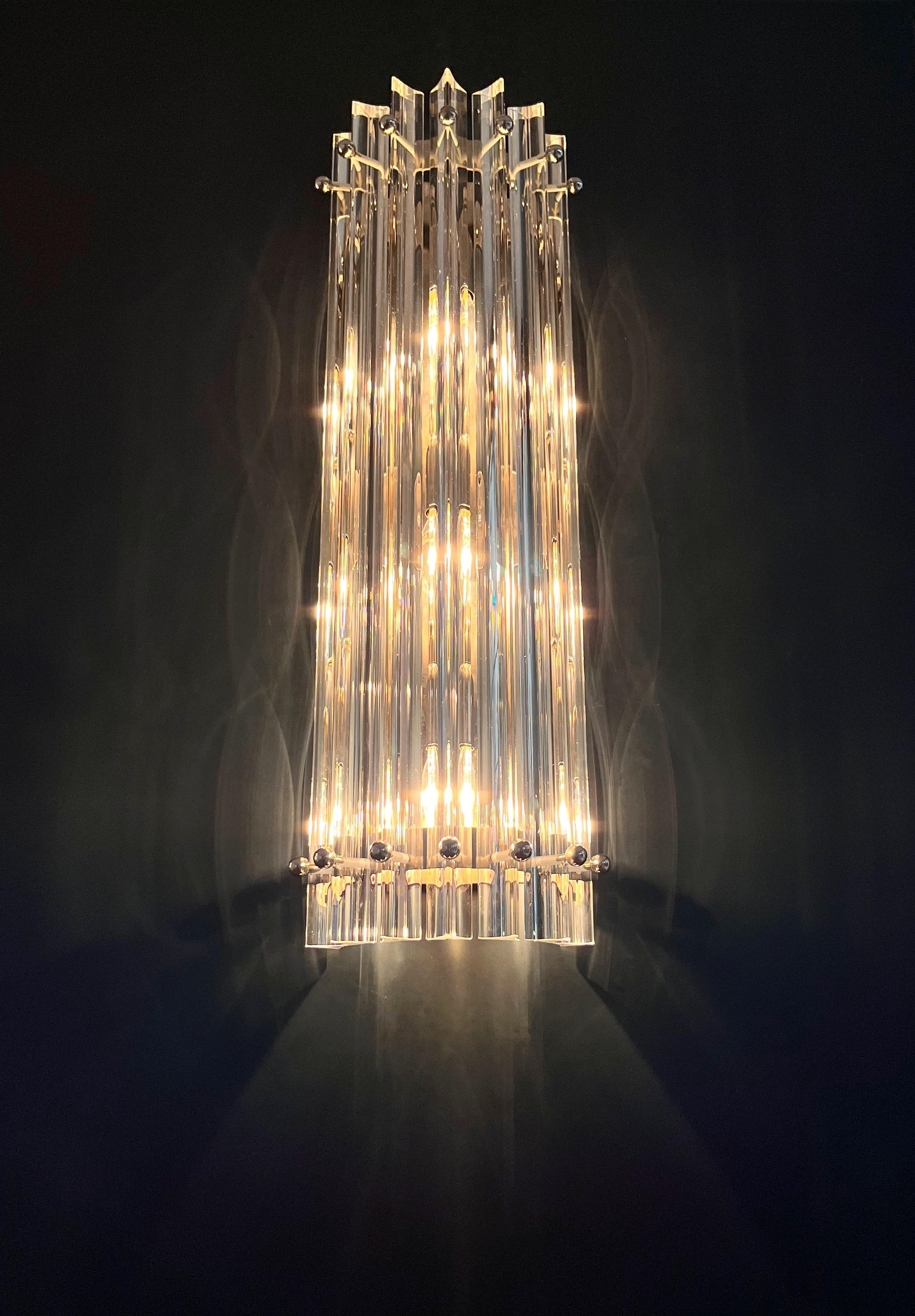 Coppia di applique vintage di Murano - triedri trasparenti - modello a colonna in vendita 6