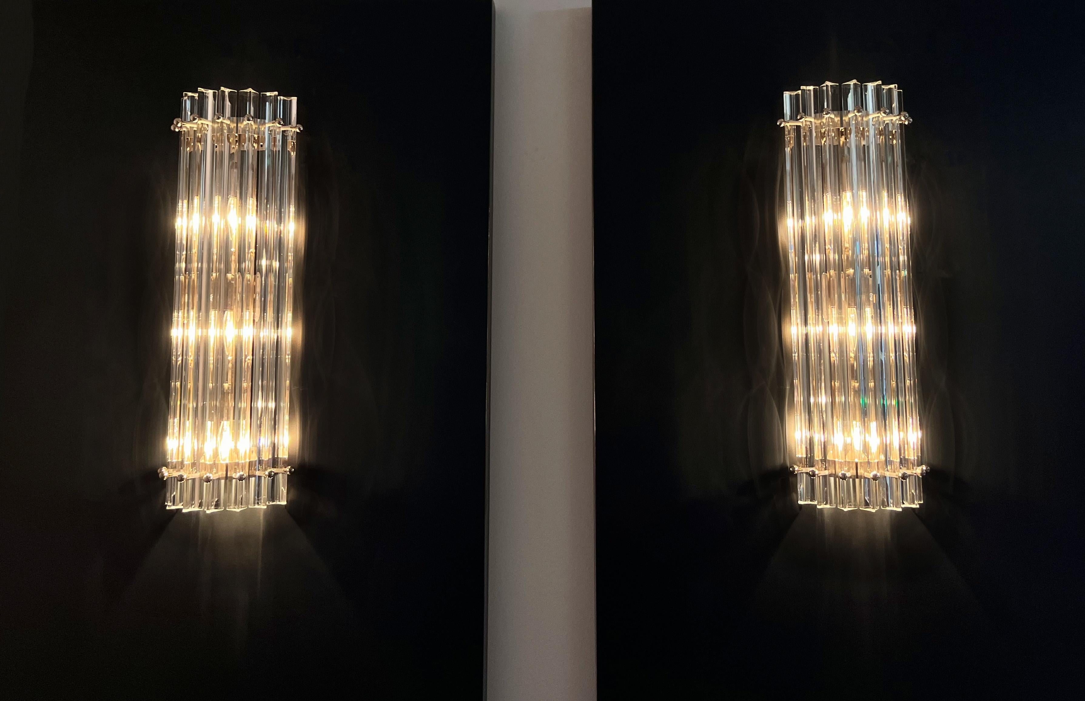 Coppia di applique vintage di Murano - triedri trasparenti - modello a colonna in vendita 11