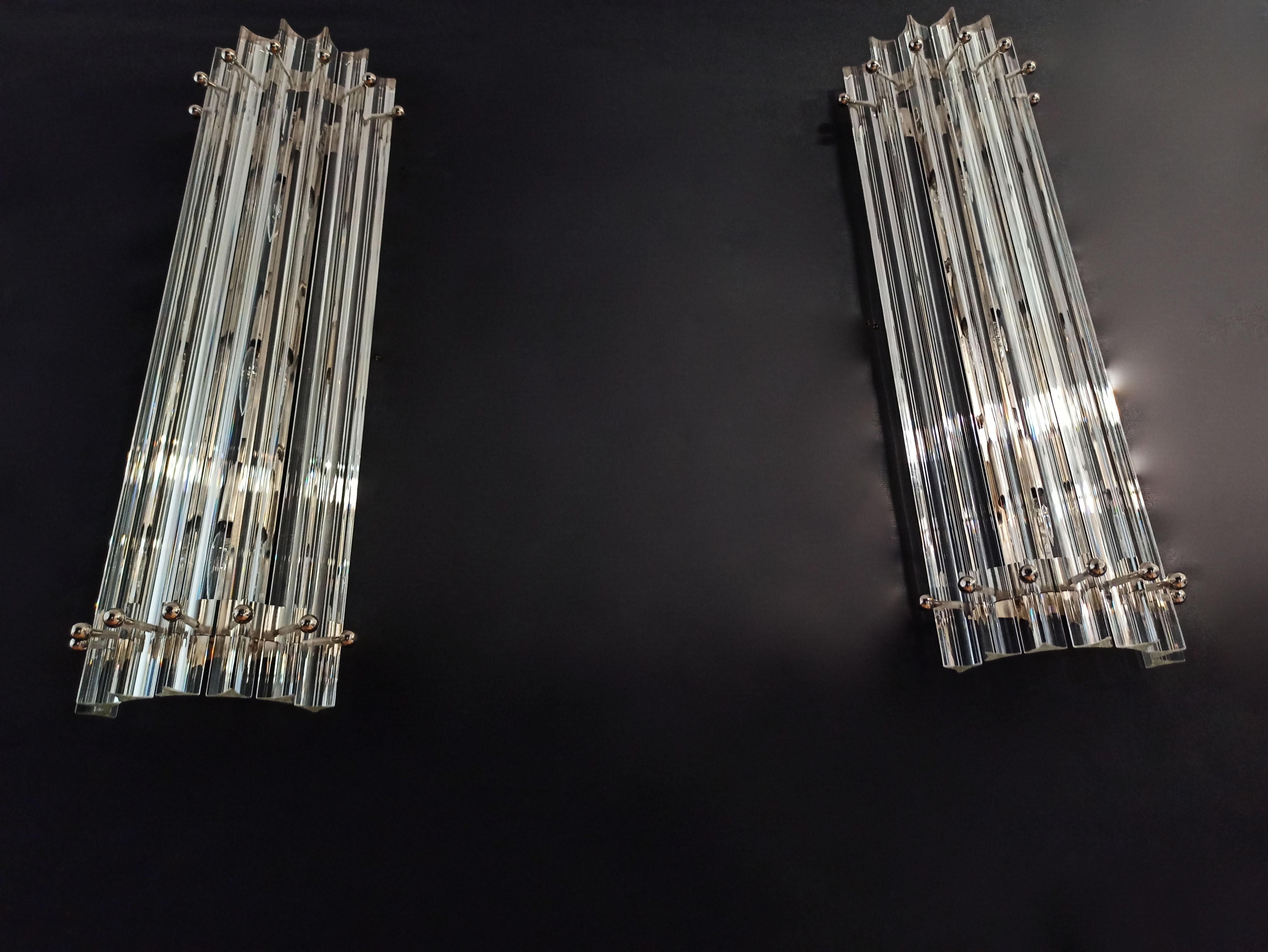 Mid-Century Modern Pair of vintage Murano wall sconce – clear triedri - Column model For Sale