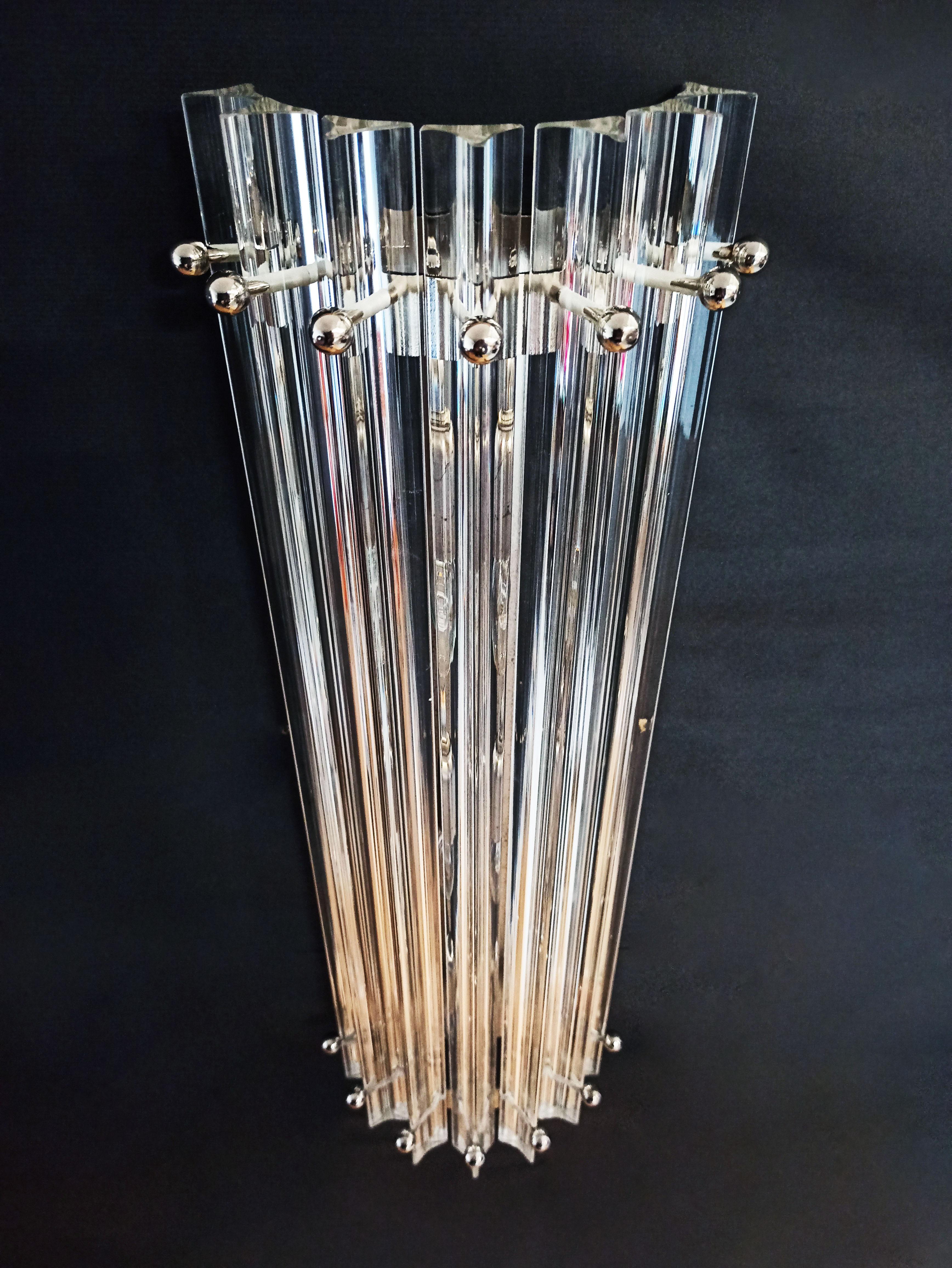 Italian Pair of vintage Murano wall sconce – clear triedri - Column model For Sale