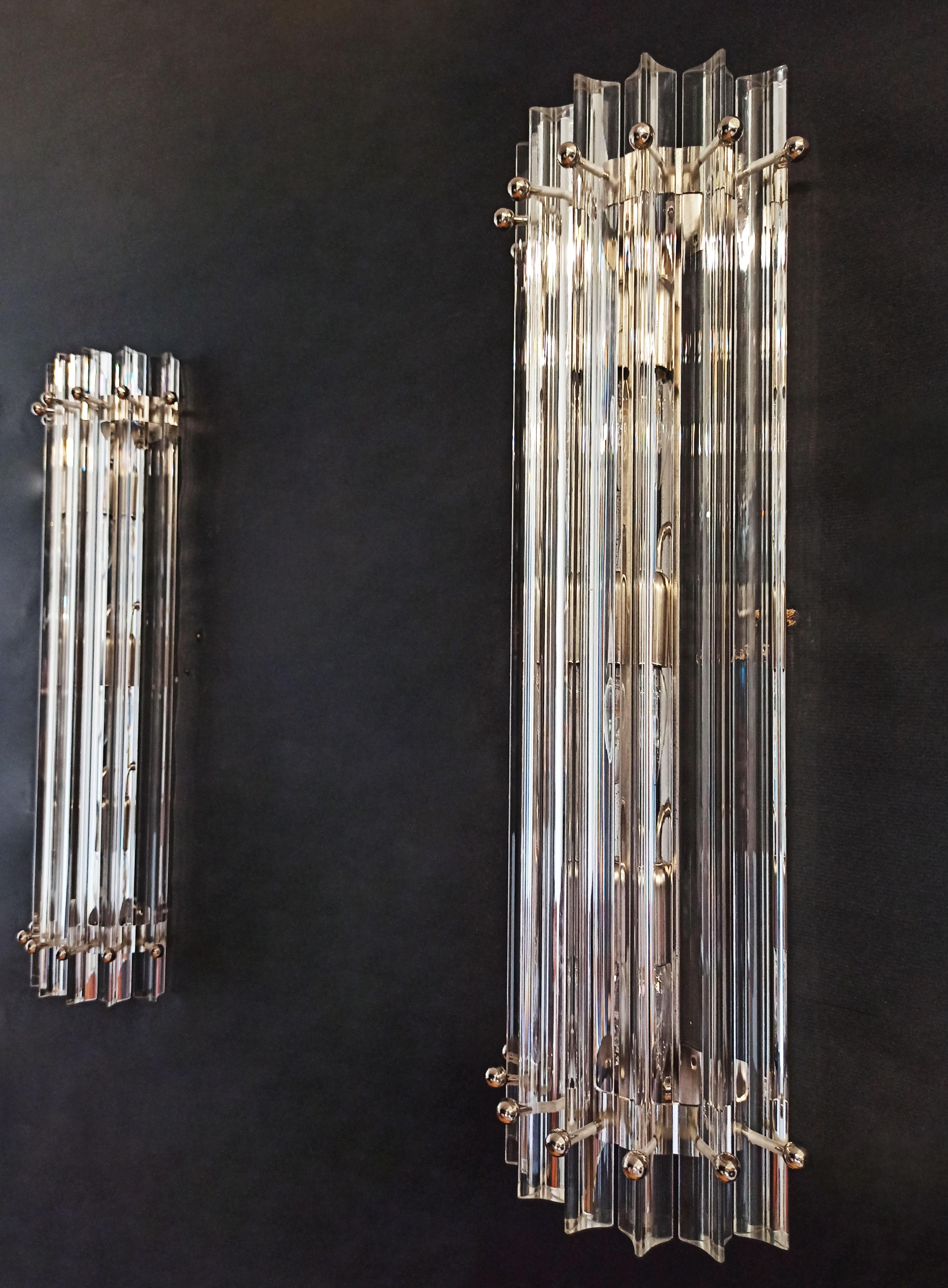Late 20th Century Pair of Vintage Murano Wall Sconce, Clear Triedri, Column Model