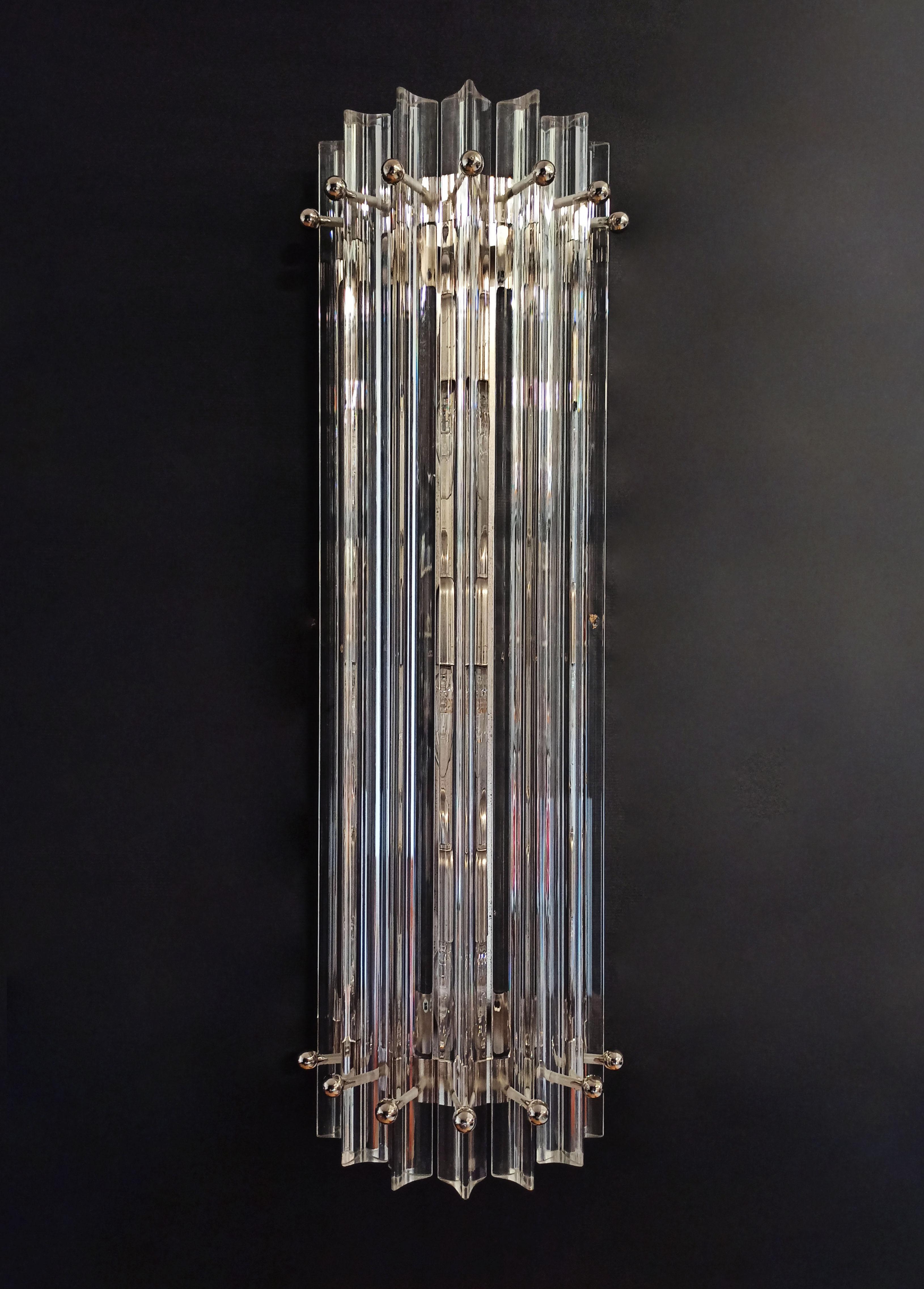 Galvanized Pair of vintage Murano wall sconce – clear triedri - Column model For Sale