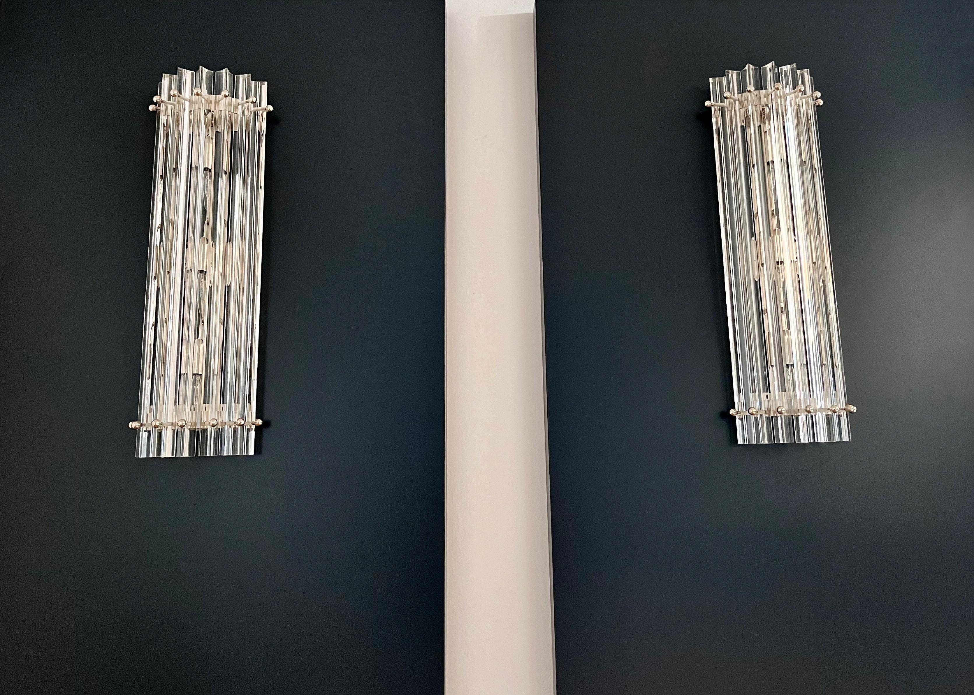 Coppia di applique vintage di Murano - triedri trasparenti - modello a colonna In condizioni buone in vendita a Gaiarine Frazione Francenigo (TV), IT