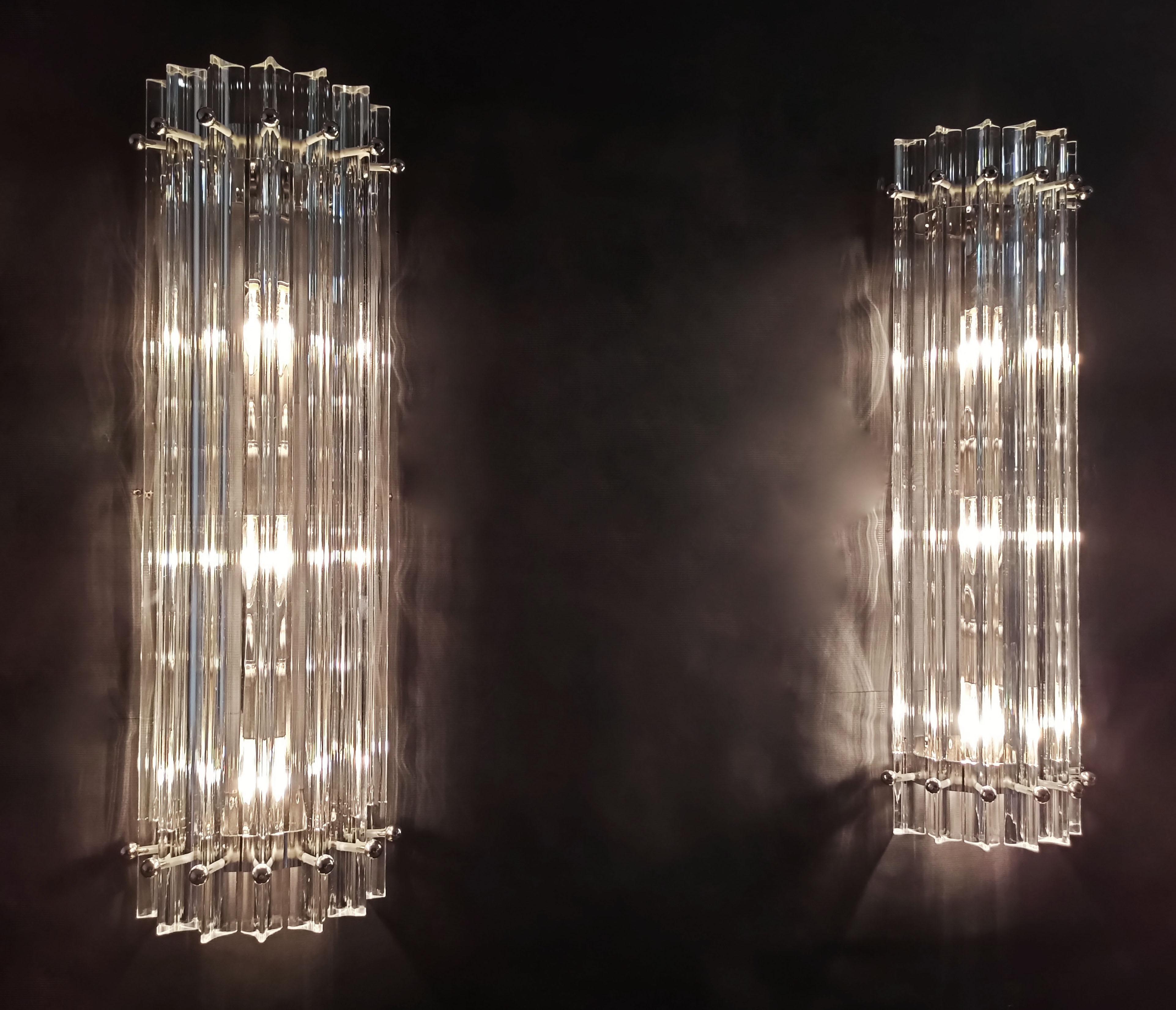 20th Century Pair of vintage Murano wall sconce – clear triedri - Column model For Sale