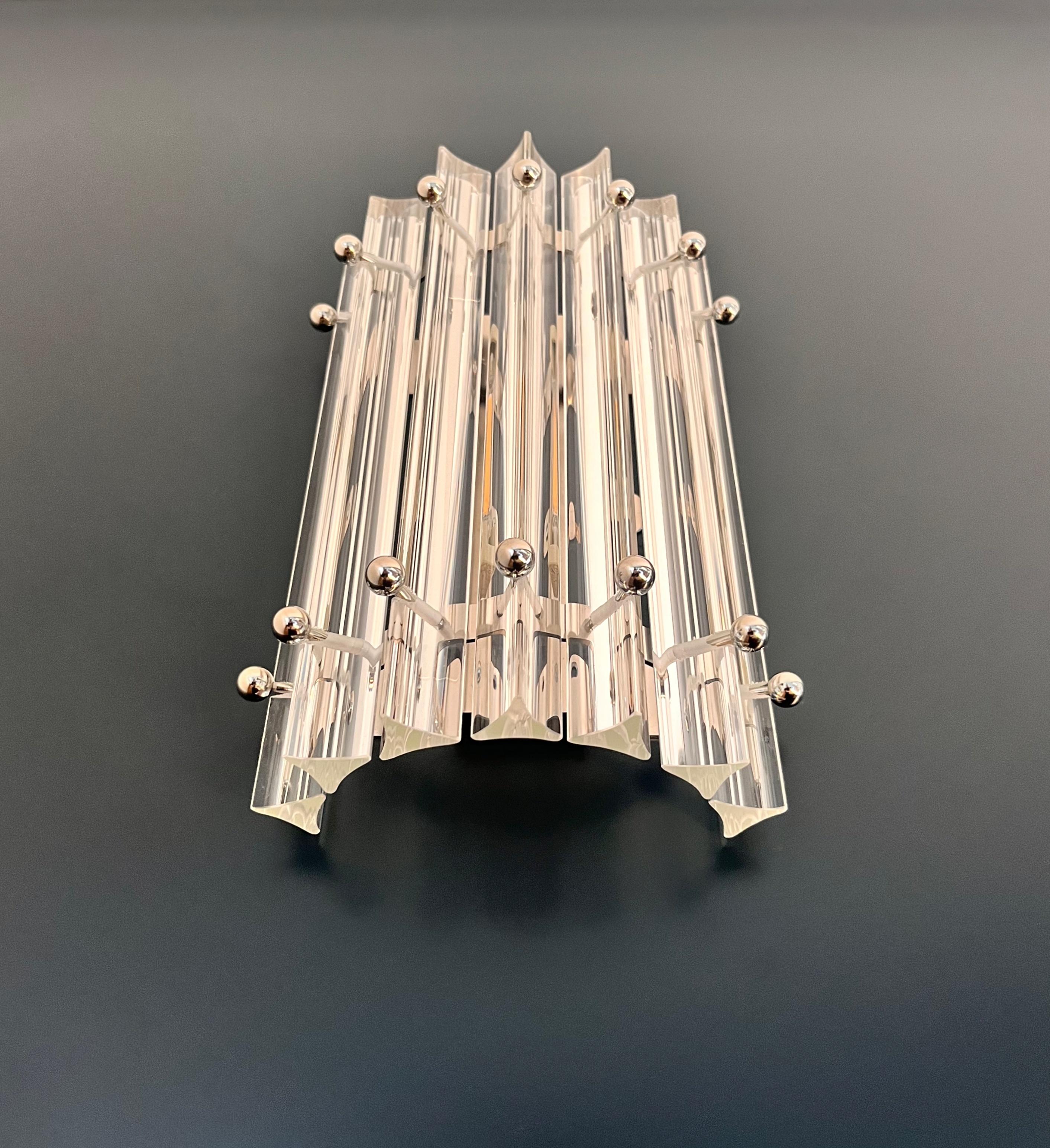 20th Century Pair of vintage Murano wall sconce – clear triedri -Column model For Sale
