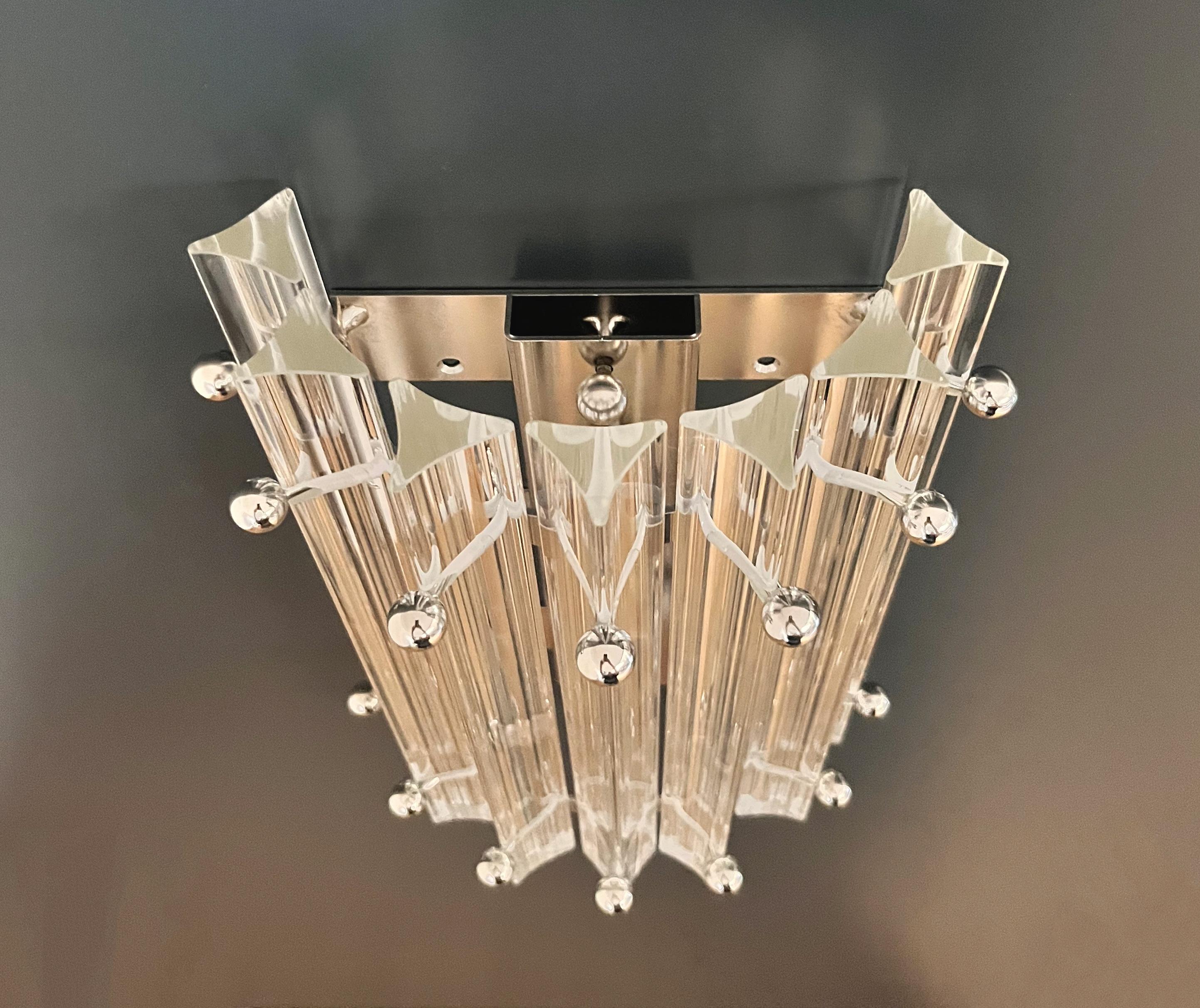 Pair of vintage Murano wall sconce – clear triedri -Column model For Sale 1