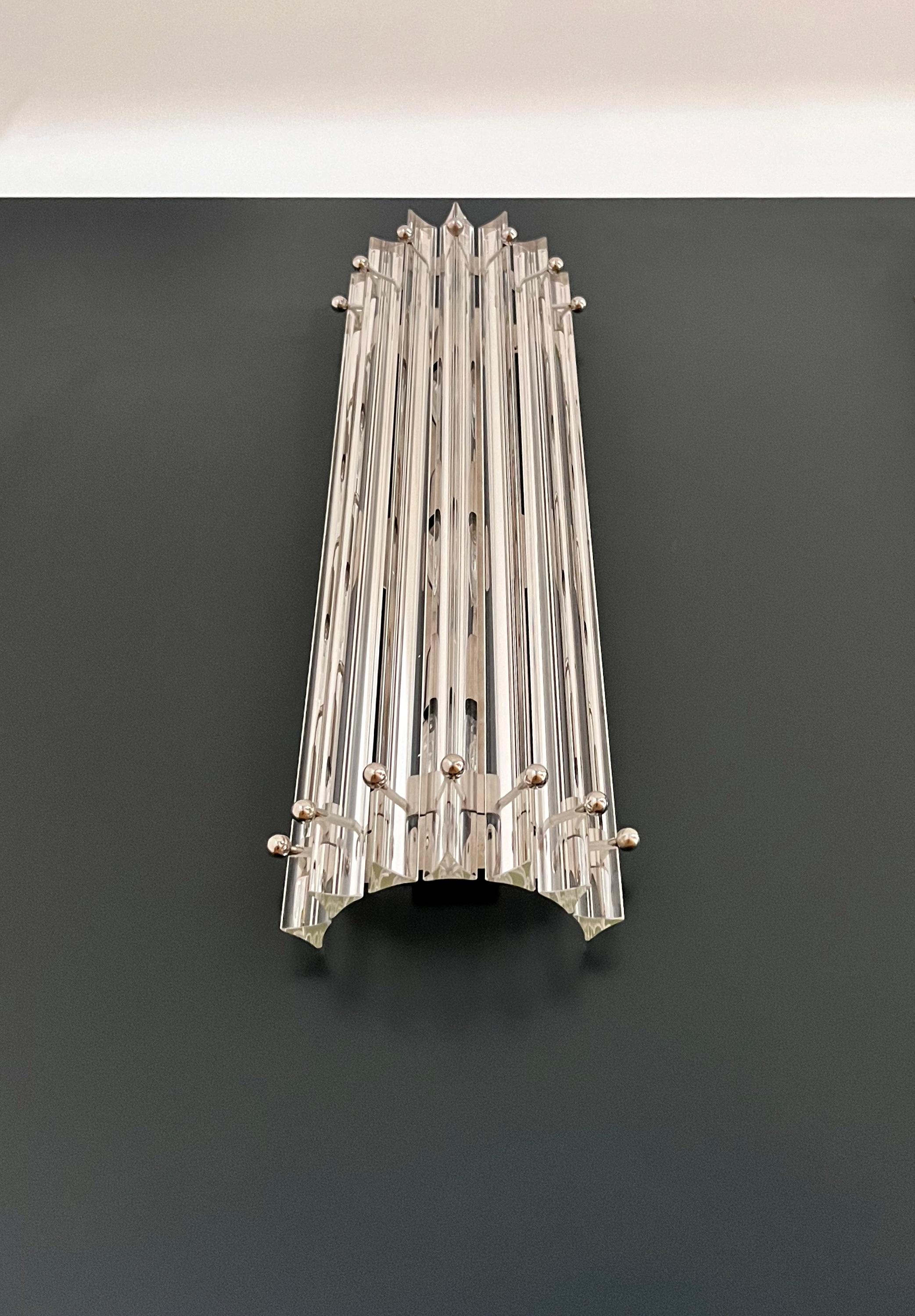 Coppia di applique vintage di Murano - triedri trasparenti - modello a colonna in vendita 1