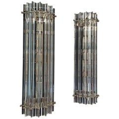 Pair of Vintage Murano Wall Sconce, Clear Triedri, Column Model