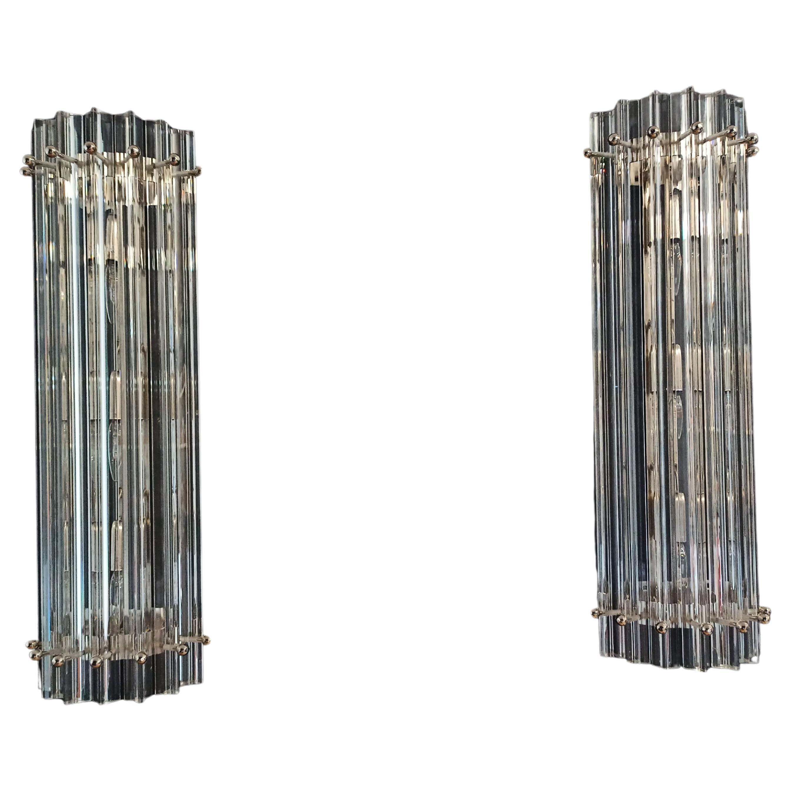 Pair of vintage Murano wall sconce – clear triedri - Column model For Sale