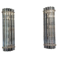 Pair of vintage Murano wall sconce – clear triedri - Column model