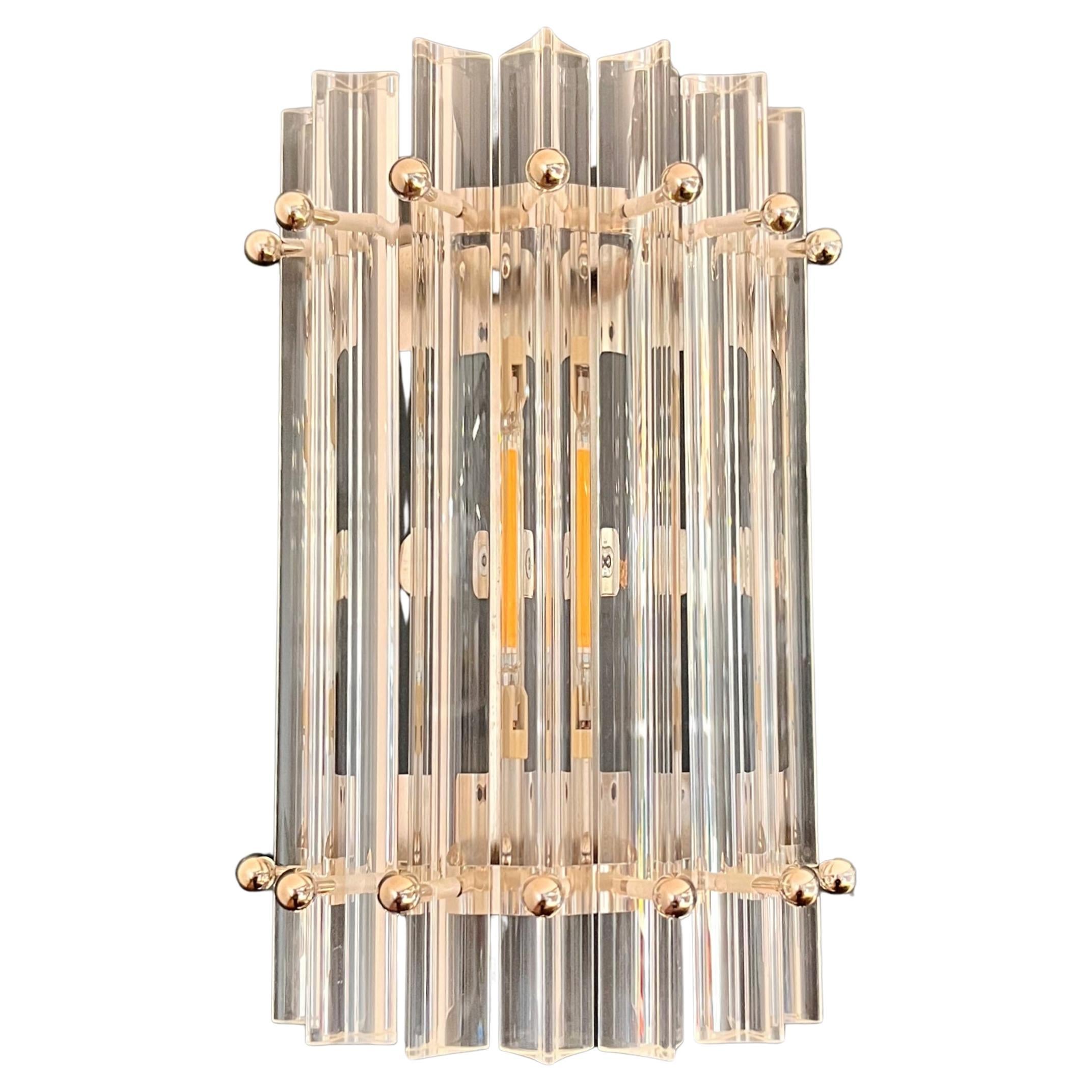 Pair of vintage Murano wall sconce – clear triedri -Column model For Sale