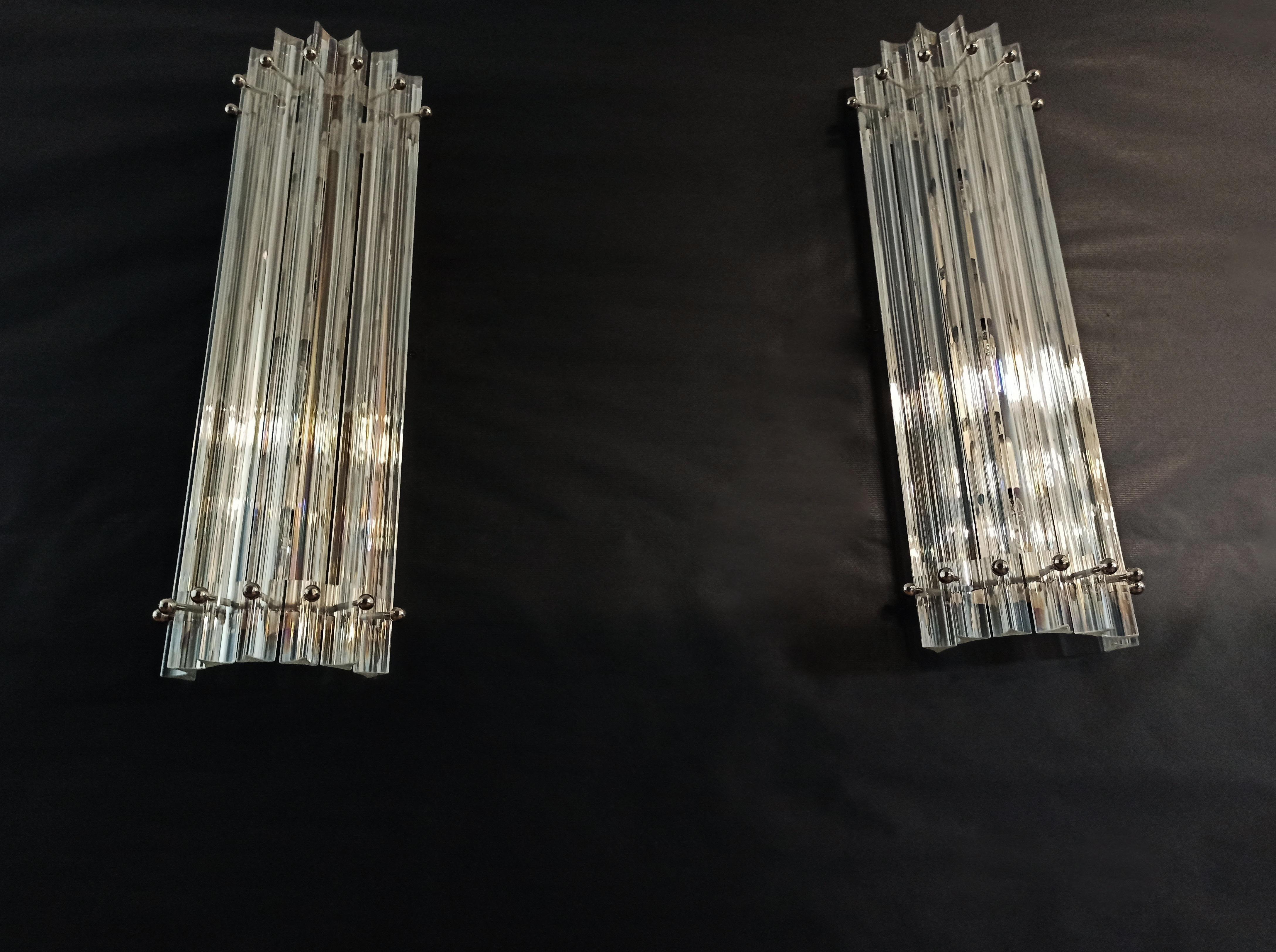 Pair of vintage Murano wall sconce – iridescent triedri glass For Sale 10