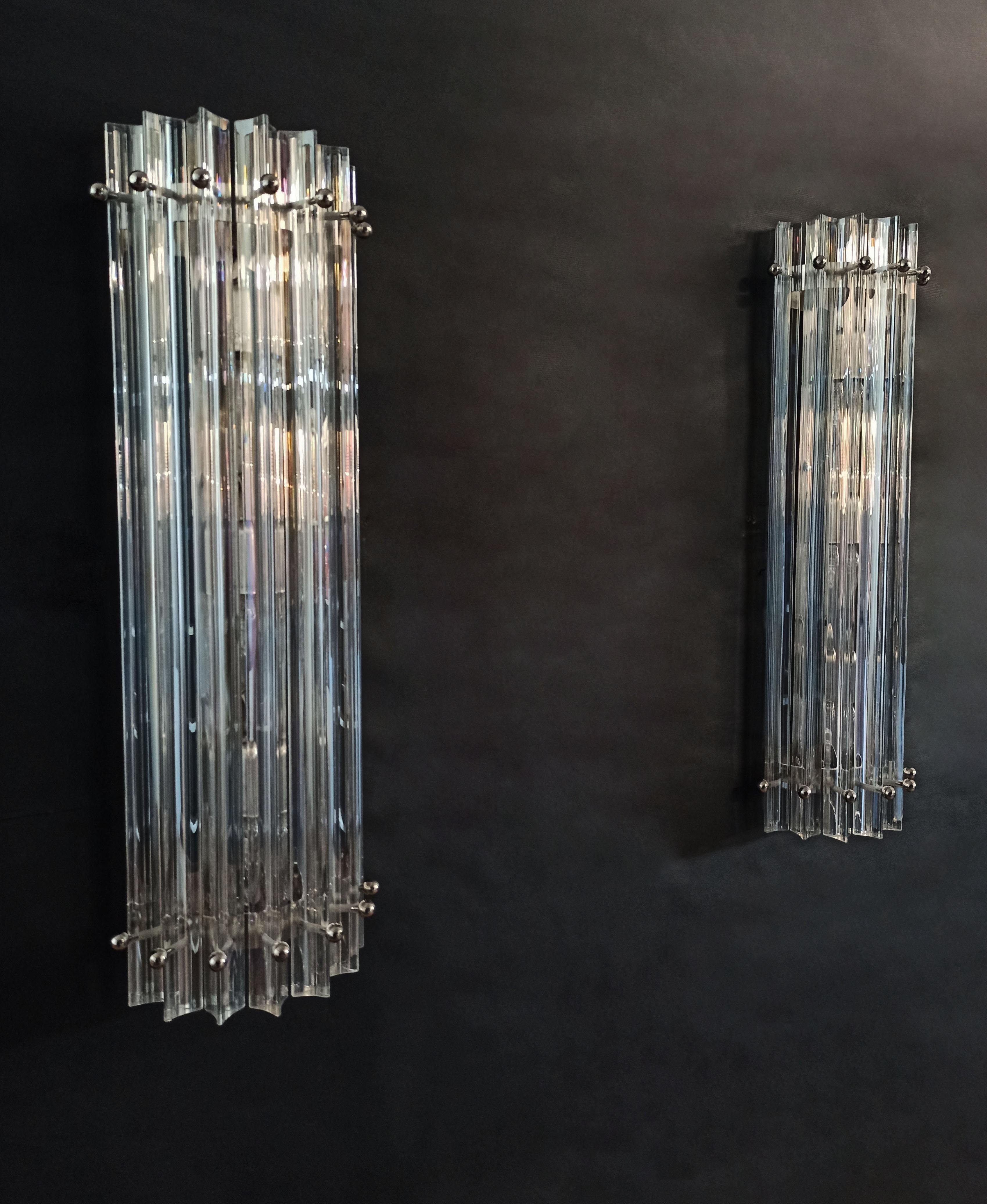 Pair of vintage Murano wall sconce – iridescent triedri glass For Sale 11