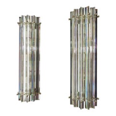Pair of Vintage Murano Wall Sconce, Iridescent Triedri Glass