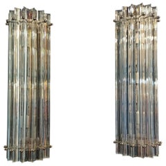 Pair of Vintage Murano Wall Sconce, Iridescent Triedri Glass
